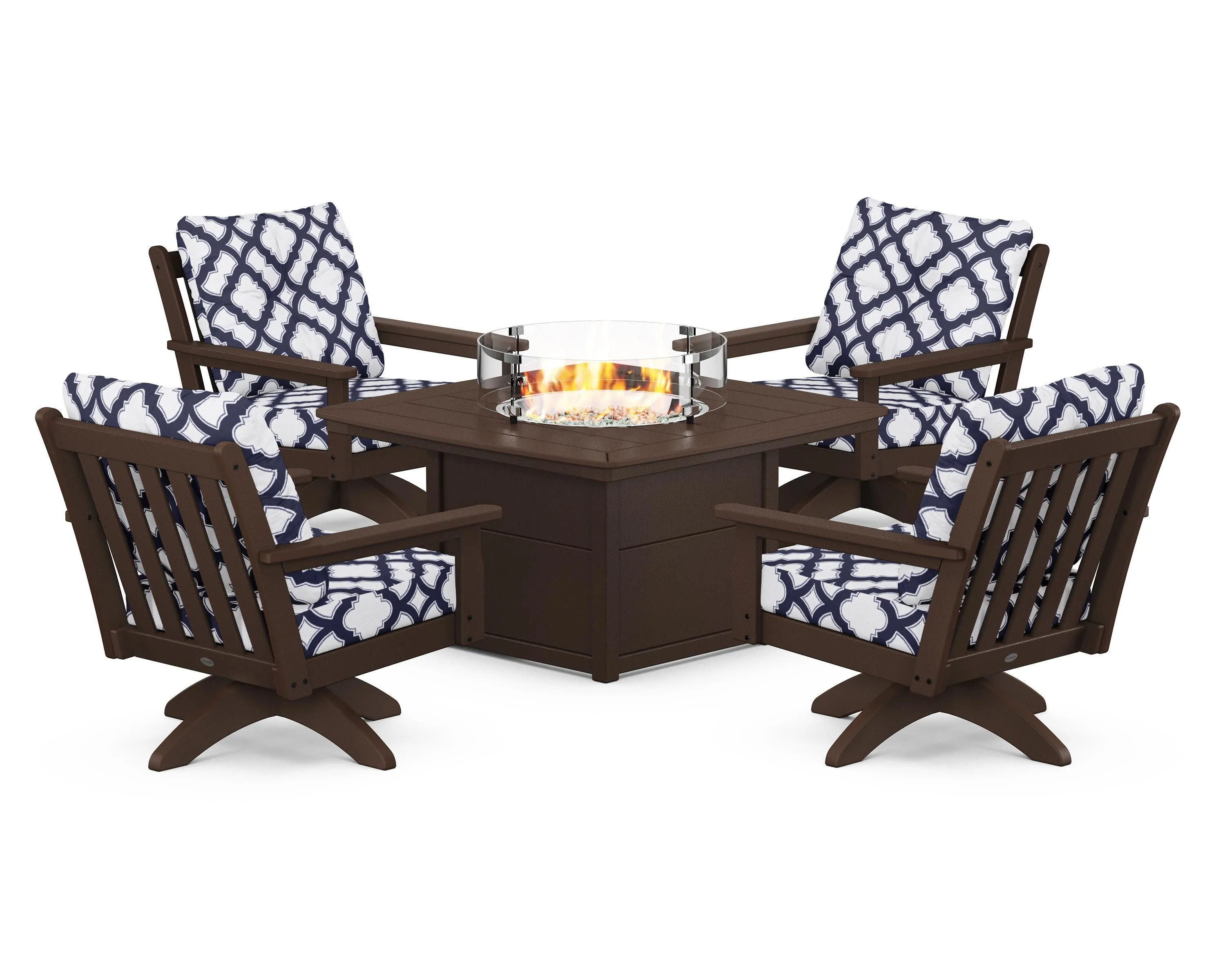 Vineyard 5-Piece Deep Seating Swivel Conversation Set with Fire Pit Table
