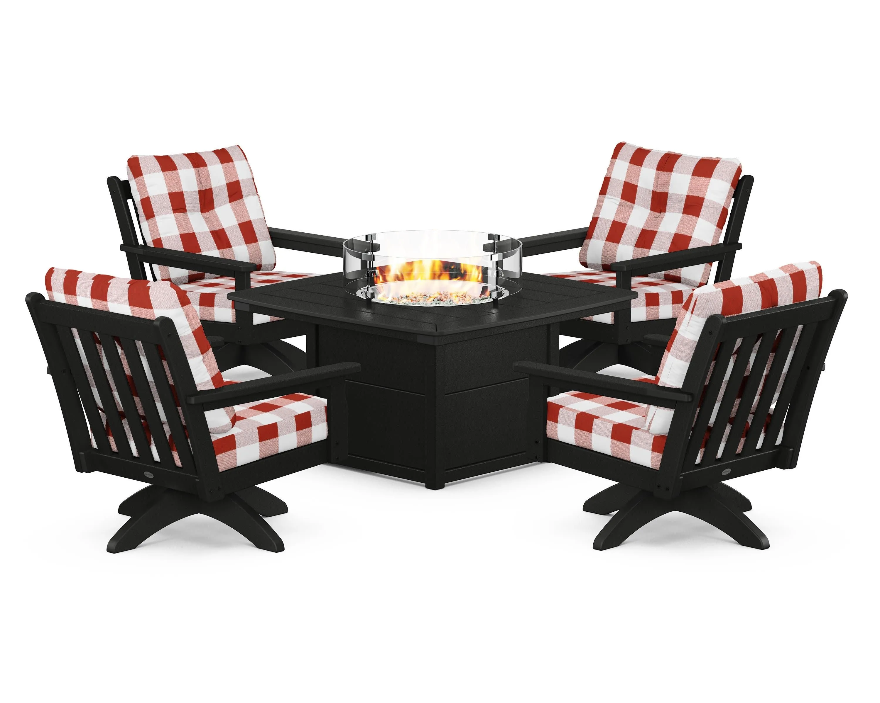 Vineyard 5-Piece Deep Seating Swivel Conversation Set with Fire Pit Table