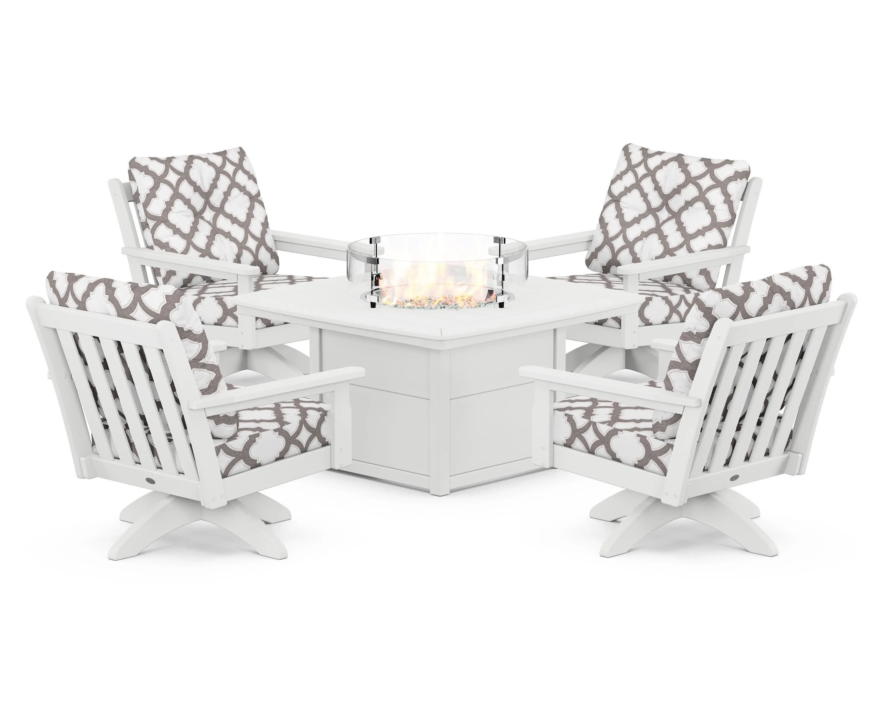 Vineyard 5-Piece Deep Seating Swivel Conversation Set with Fire Pit Table