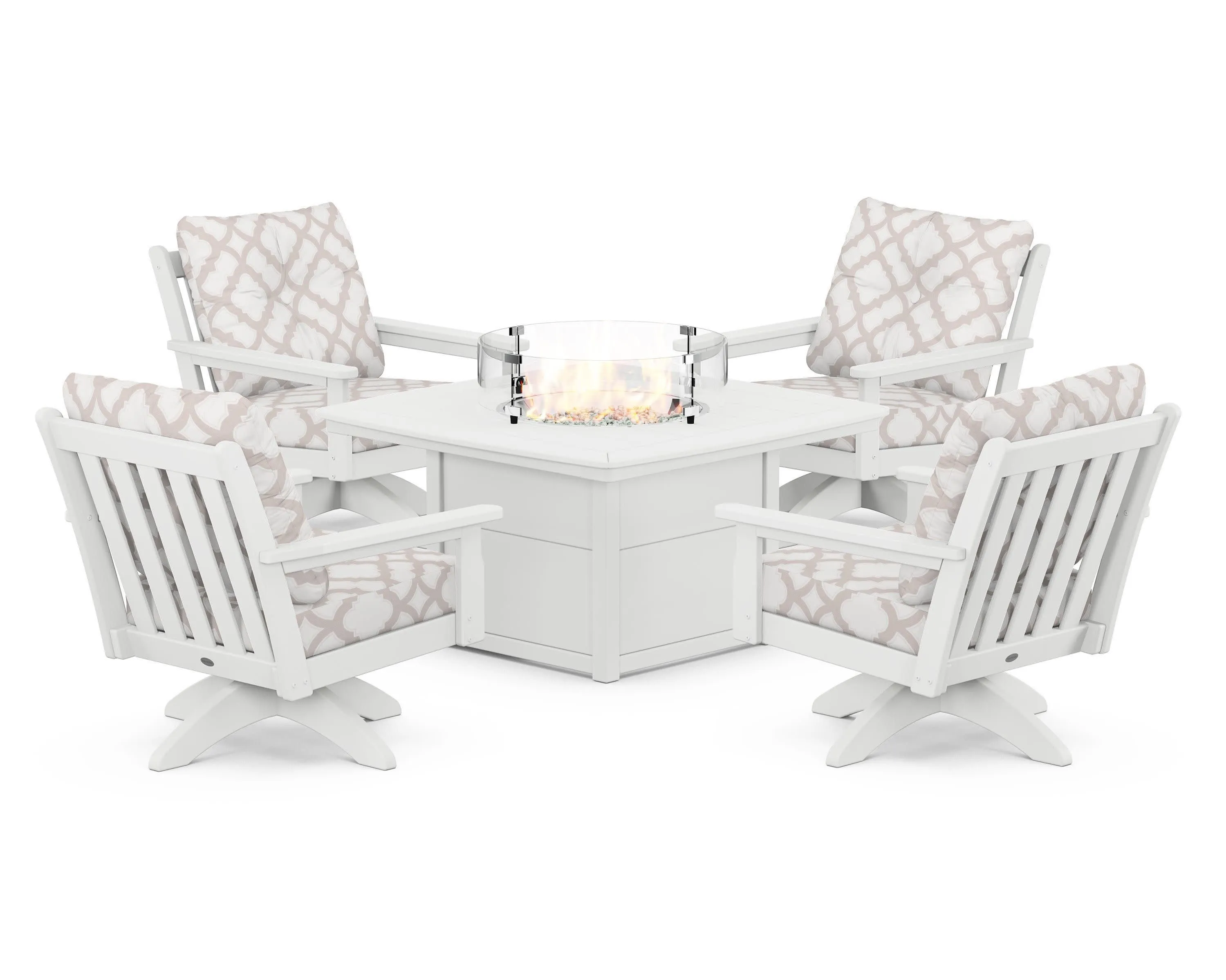 Vineyard 5-Piece Deep Seating Swivel Conversation Set with Fire Pit Table