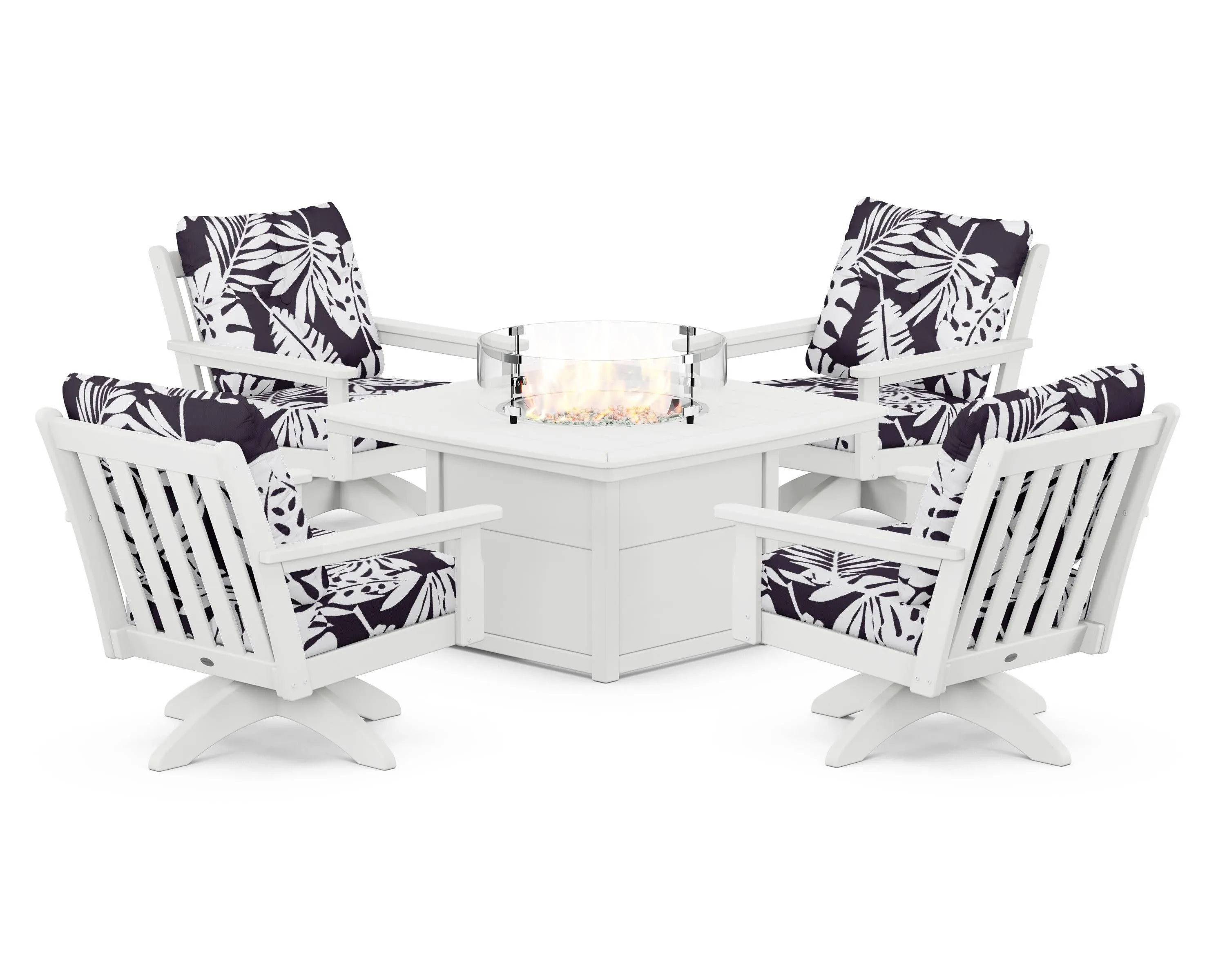 Vineyard 5-Piece Deep Seating Swivel Conversation Set with Fire Pit Table