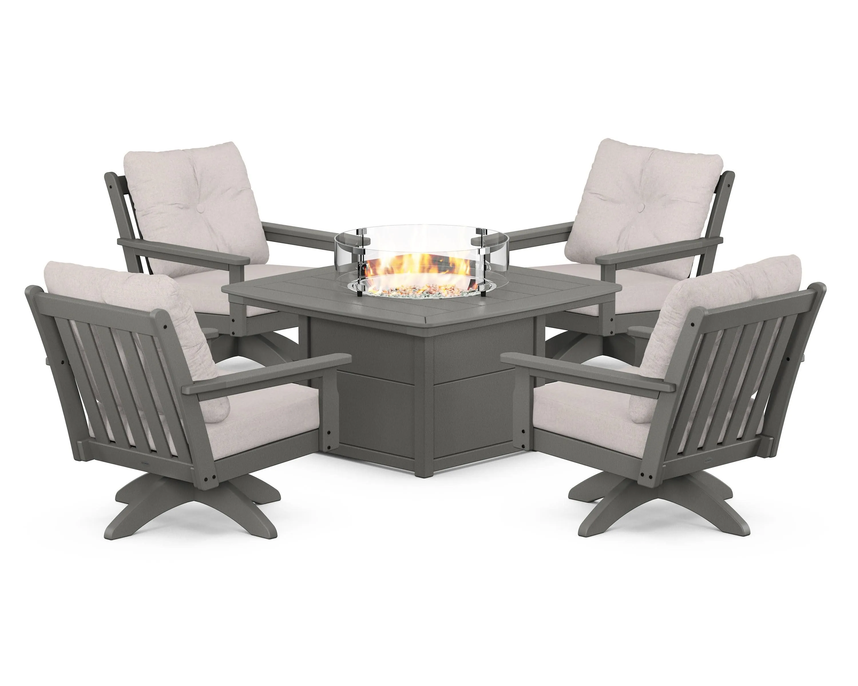 Vineyard 5-Piece Deep Seating Swivel Conversation Set with Fire Pit Tableoutdoor patio dining furniture set