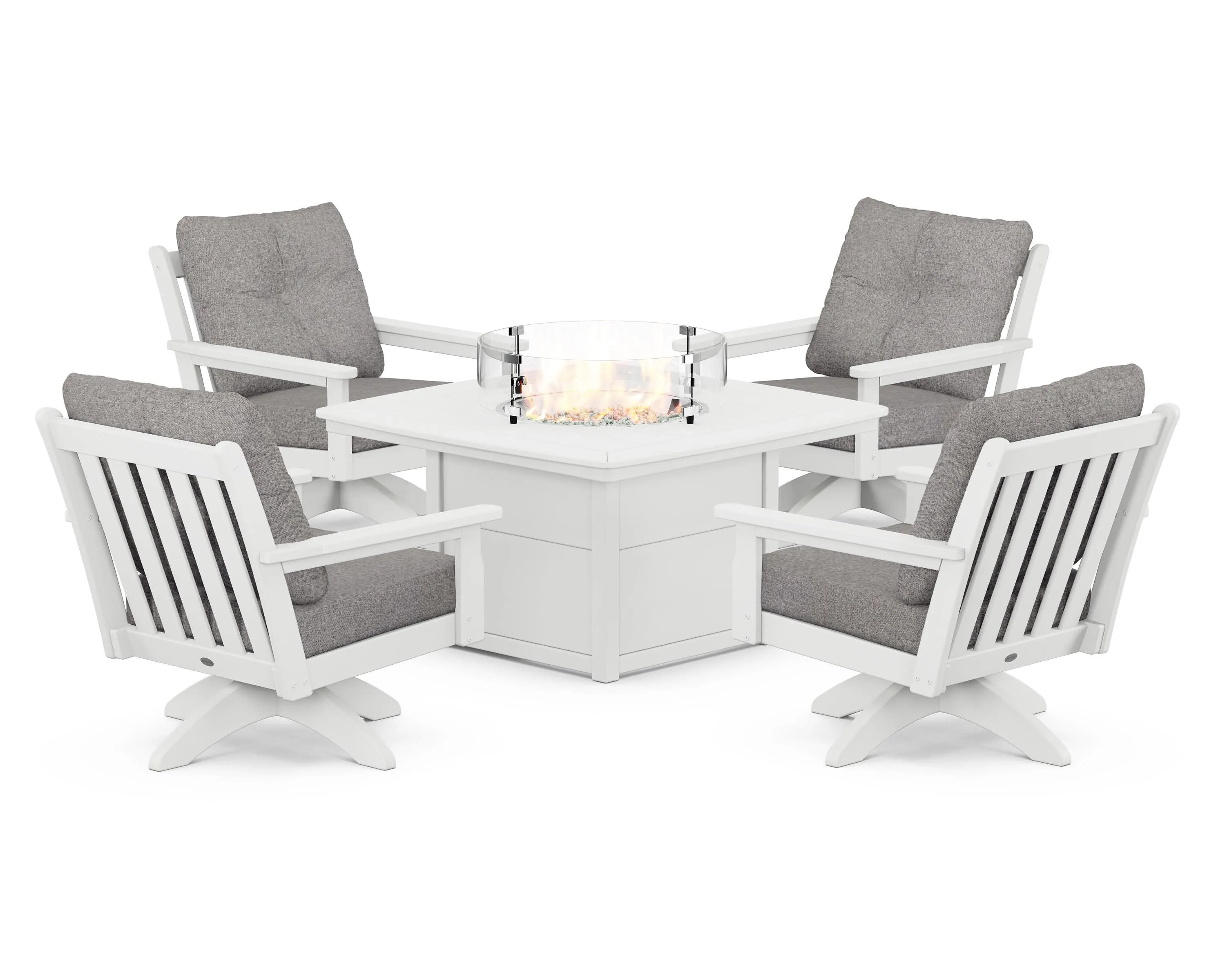 Vineyard 5-Piece Deep Seating Swivel Conversation Set with Fire Pit Table