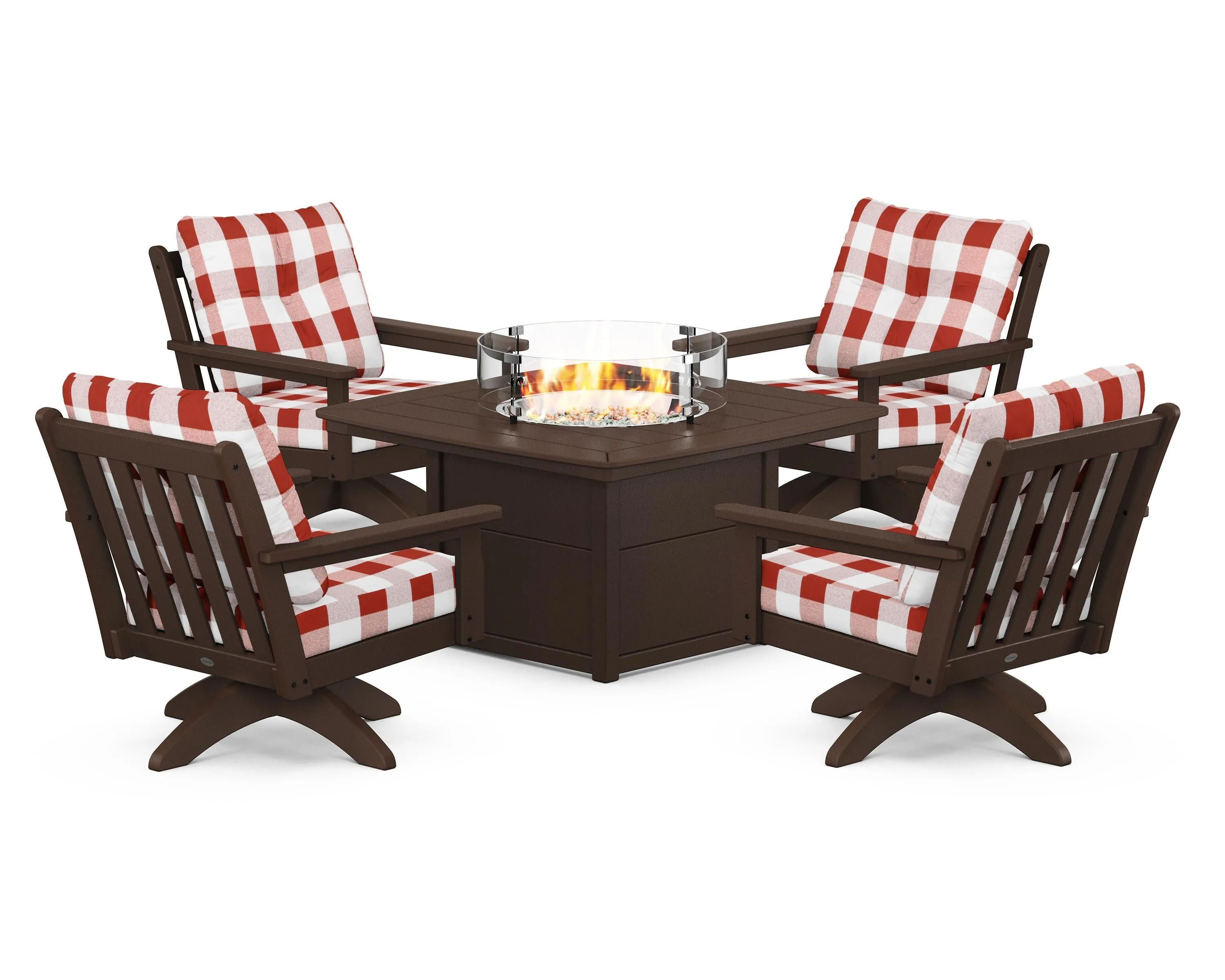 Vineyard 5-Piece Deep Seating Swivel Conversation Set with Fire Pit Table