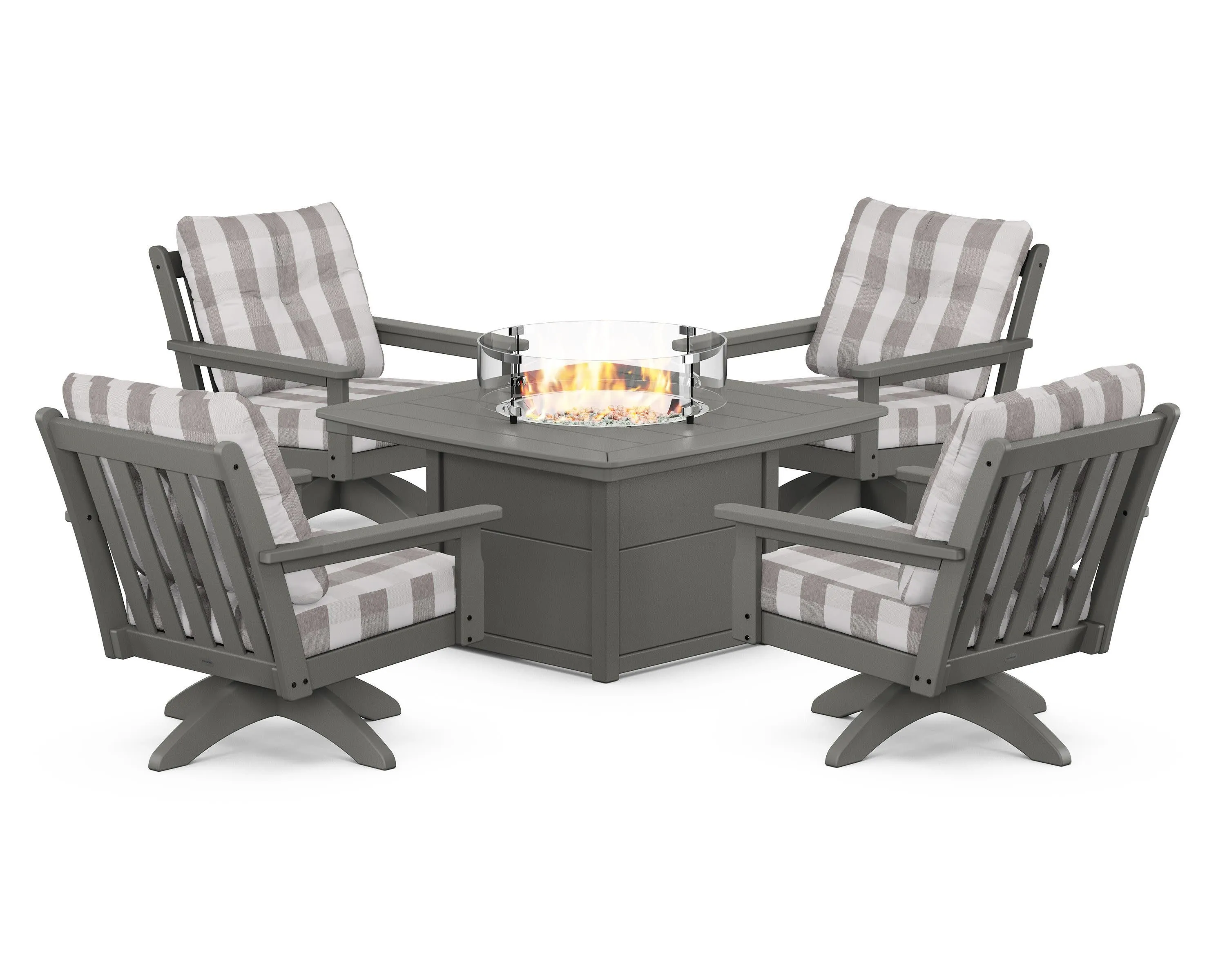Vineyard 5-Piece Deep Seating Swivel Conversation Set with Fire Pit Table