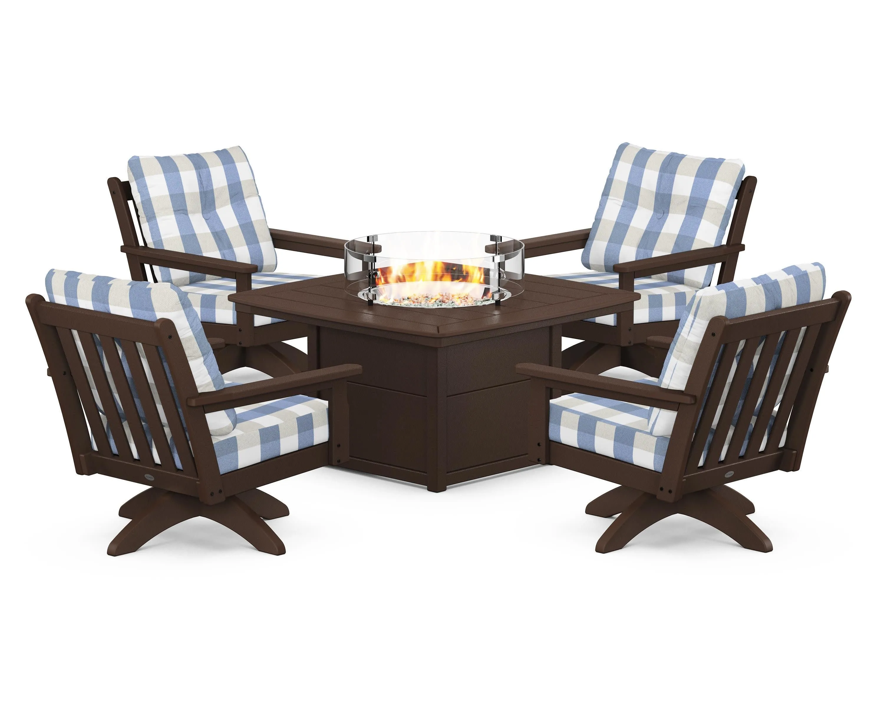 Vineyard 5-Piece Deep Seating Swivel Conversation Set with Fire Pit Table