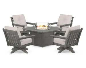 Vineyard 5-Piece Deep Seating Swivel Conversation Set with Fire Pit Tableoutdoor patio dining furniture set