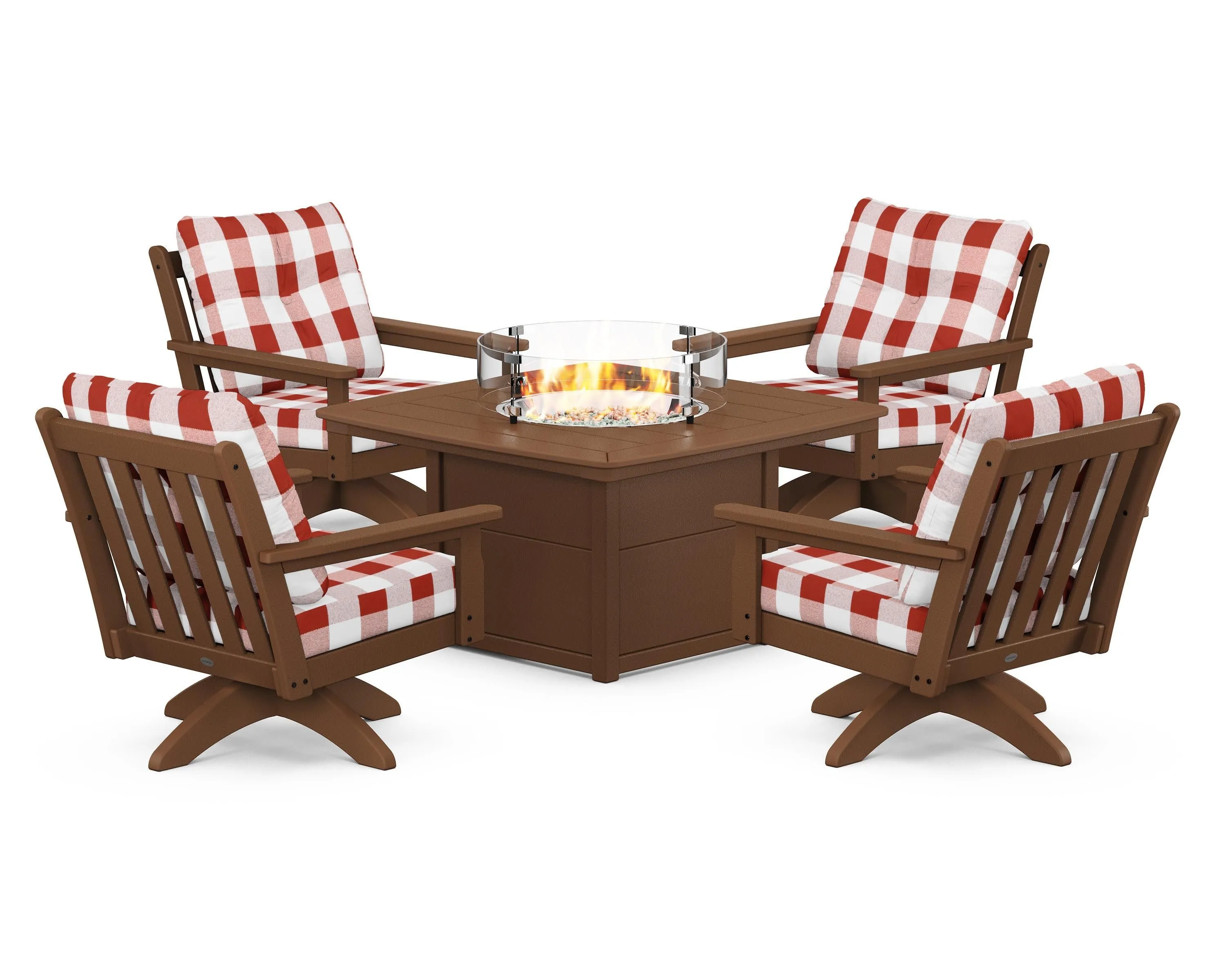 Vineyard 5-Piece Deep Seating Swivel Conversation Set with Fire Pit Table