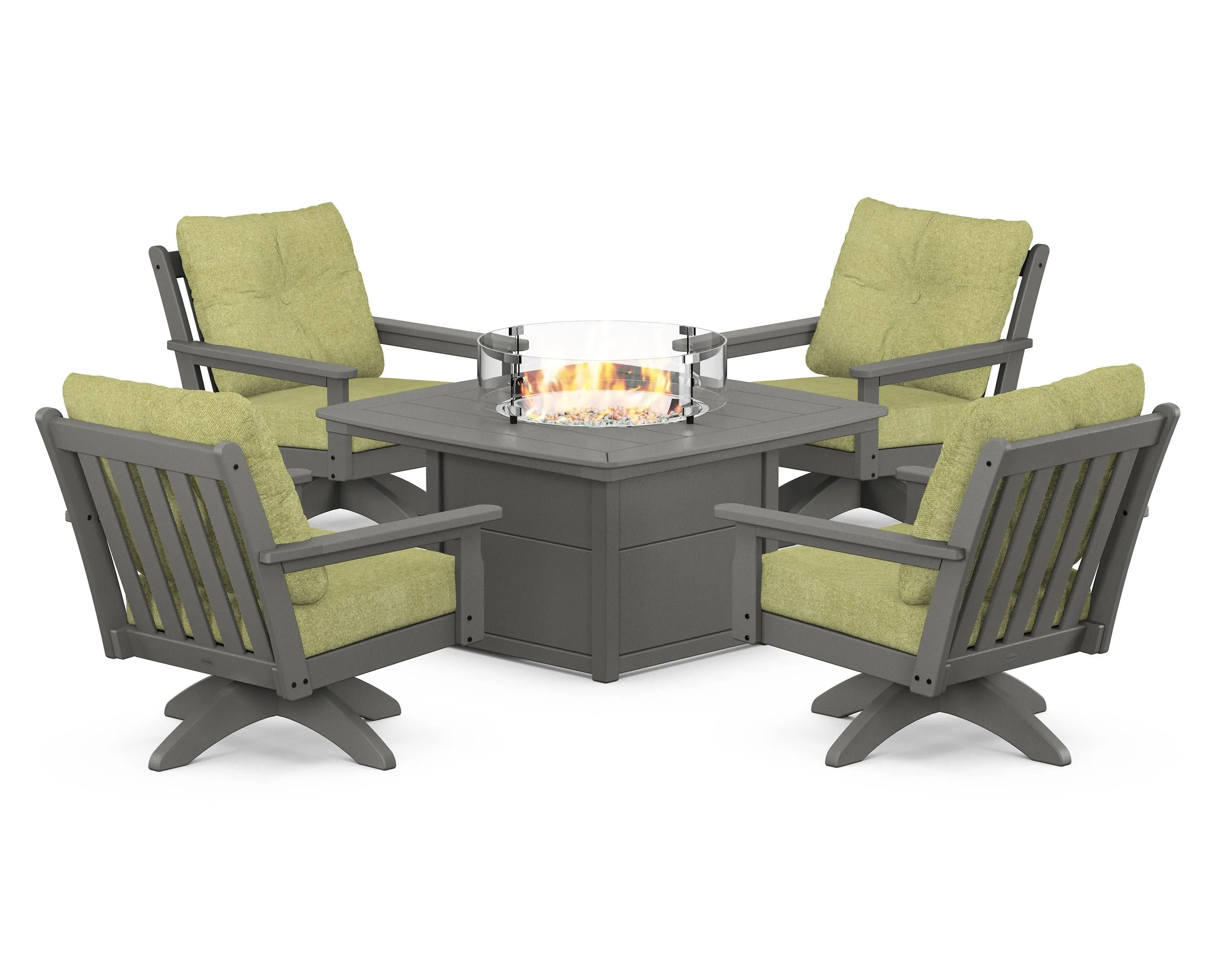 Vineyard 5-Piece Deep Seating Swivel Conversation Set with Fire Pit Table