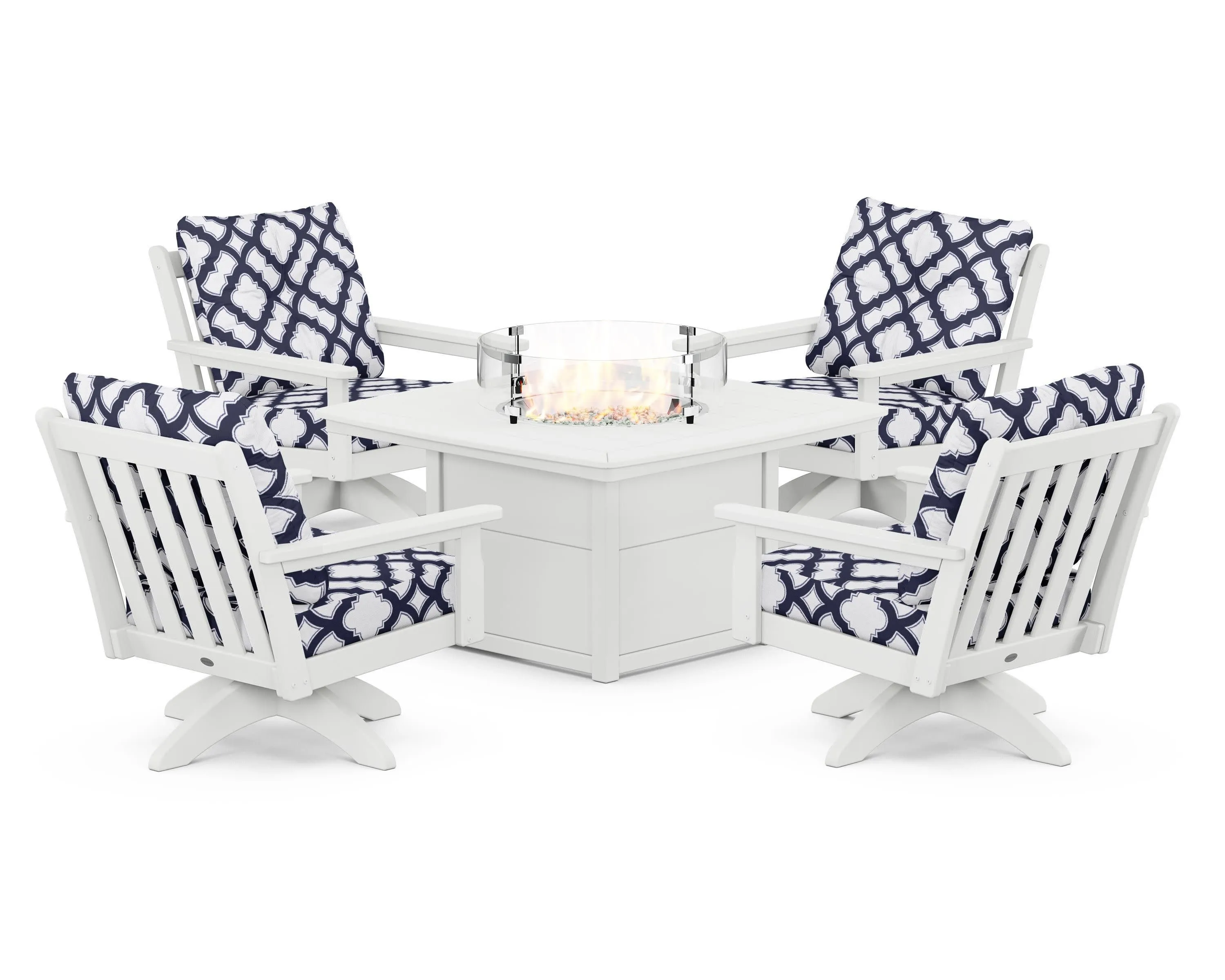 Vineyard 5-Piece Deep Seating Swivel Conversation Set with Fire Pit Table