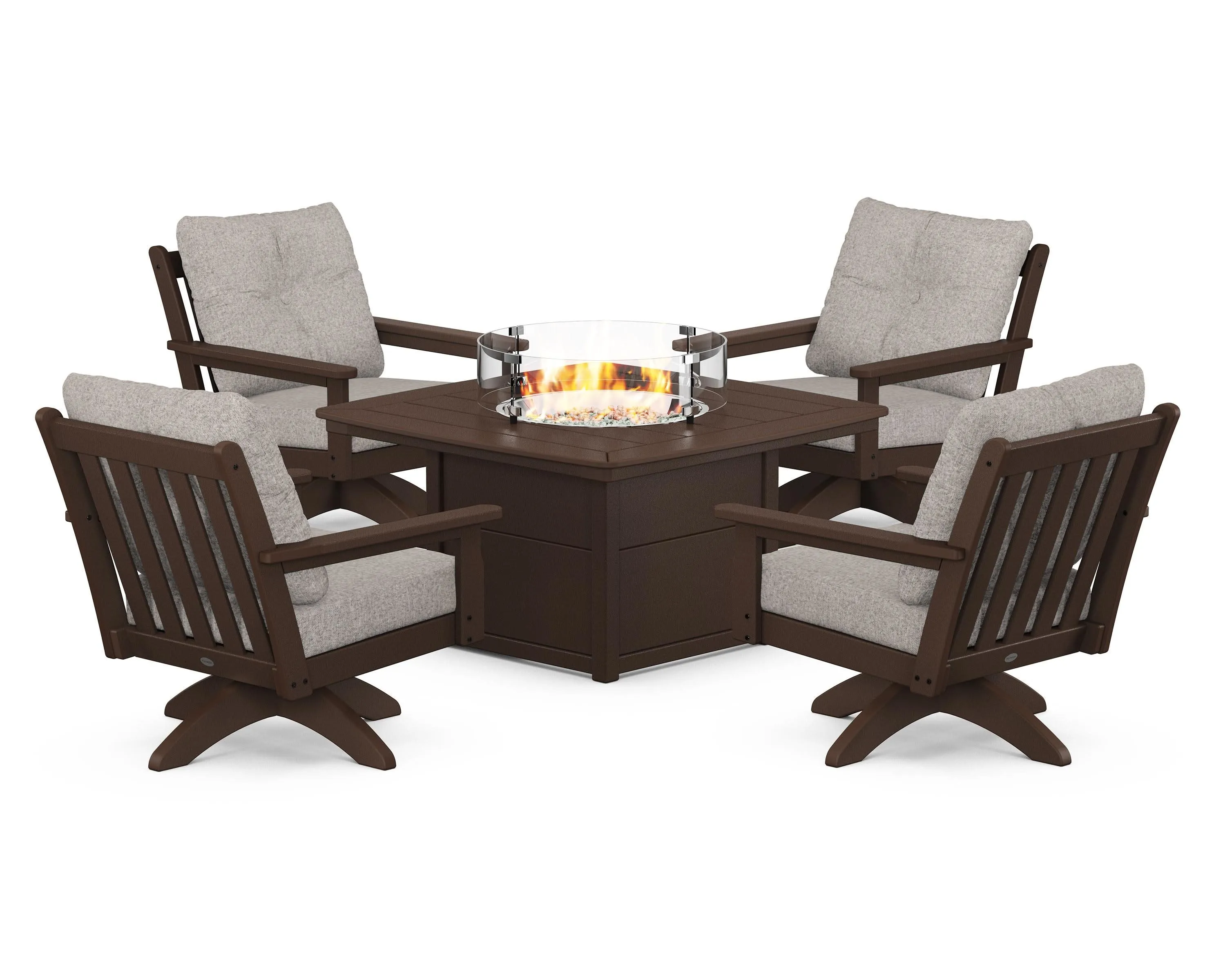 Vineyard 5-Piece Deep Seating Swivel Conversation Set with Fire Pit Table