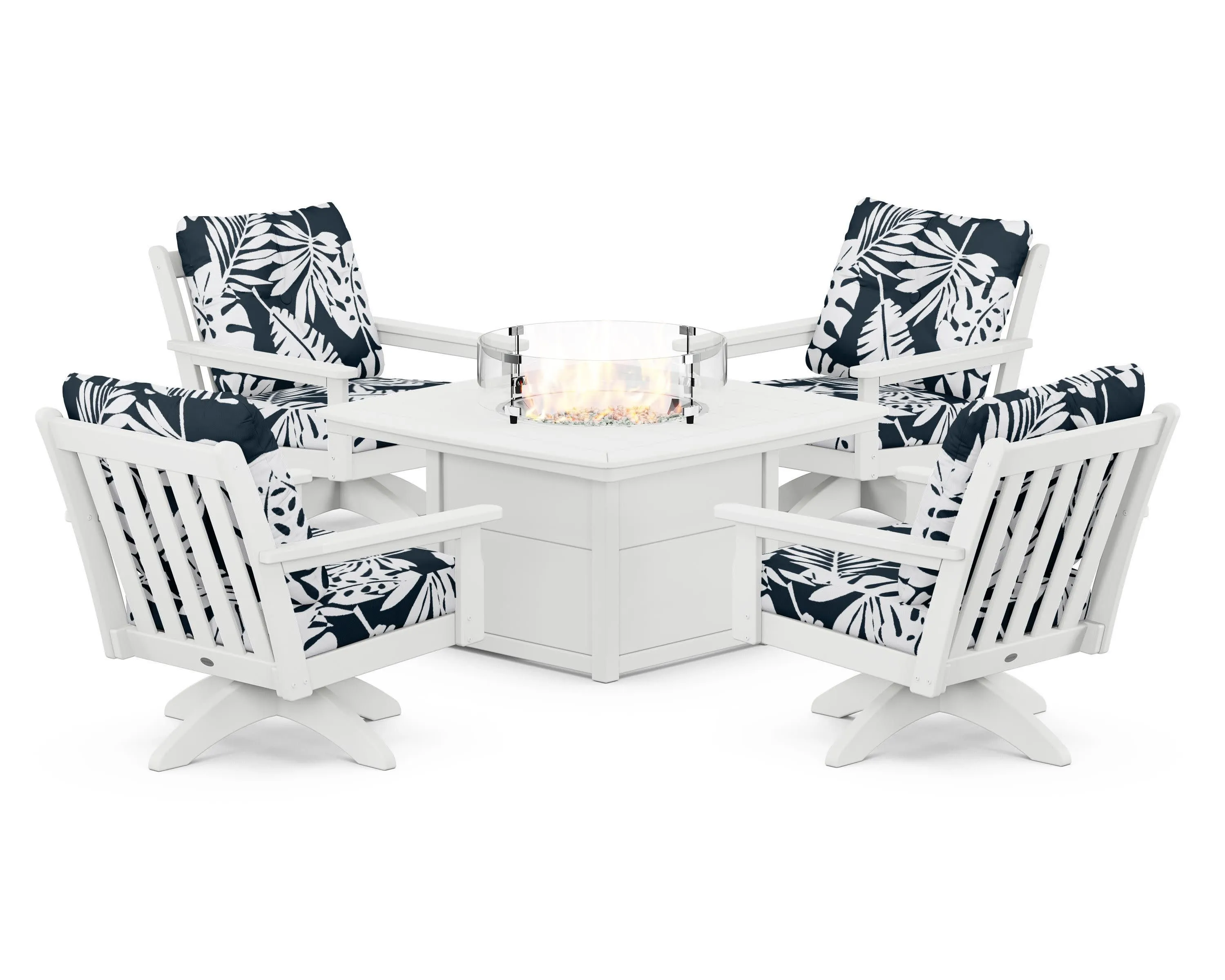 Vineyard 5-Piece Deep Seating Swivel Conversation Set with Fire Pit Table