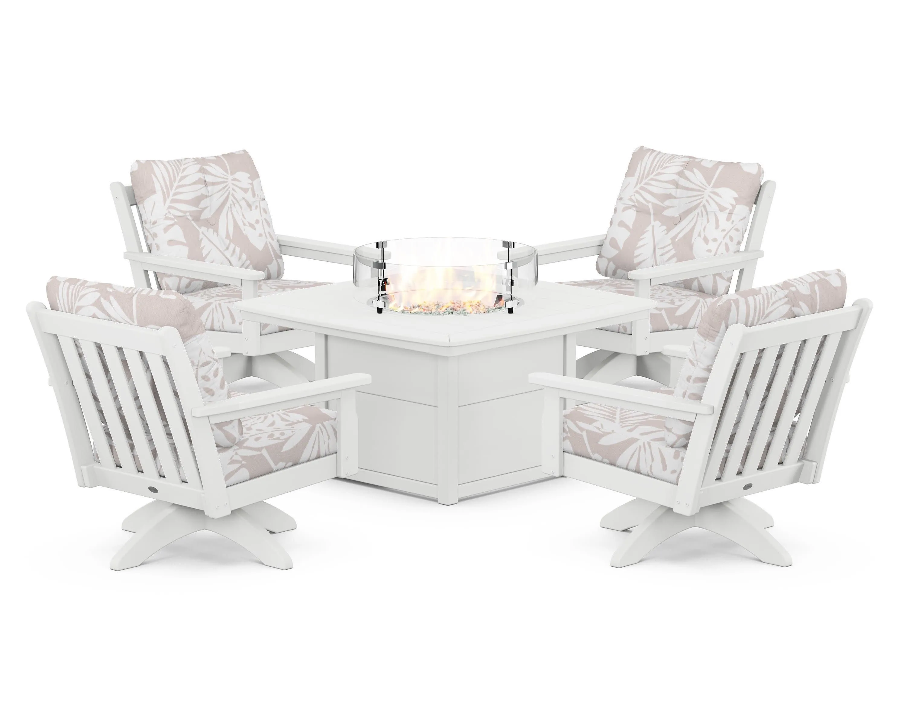 Vineyard 5-Piece Deep Seating Swivel Conversation Set with Fire Pit Table