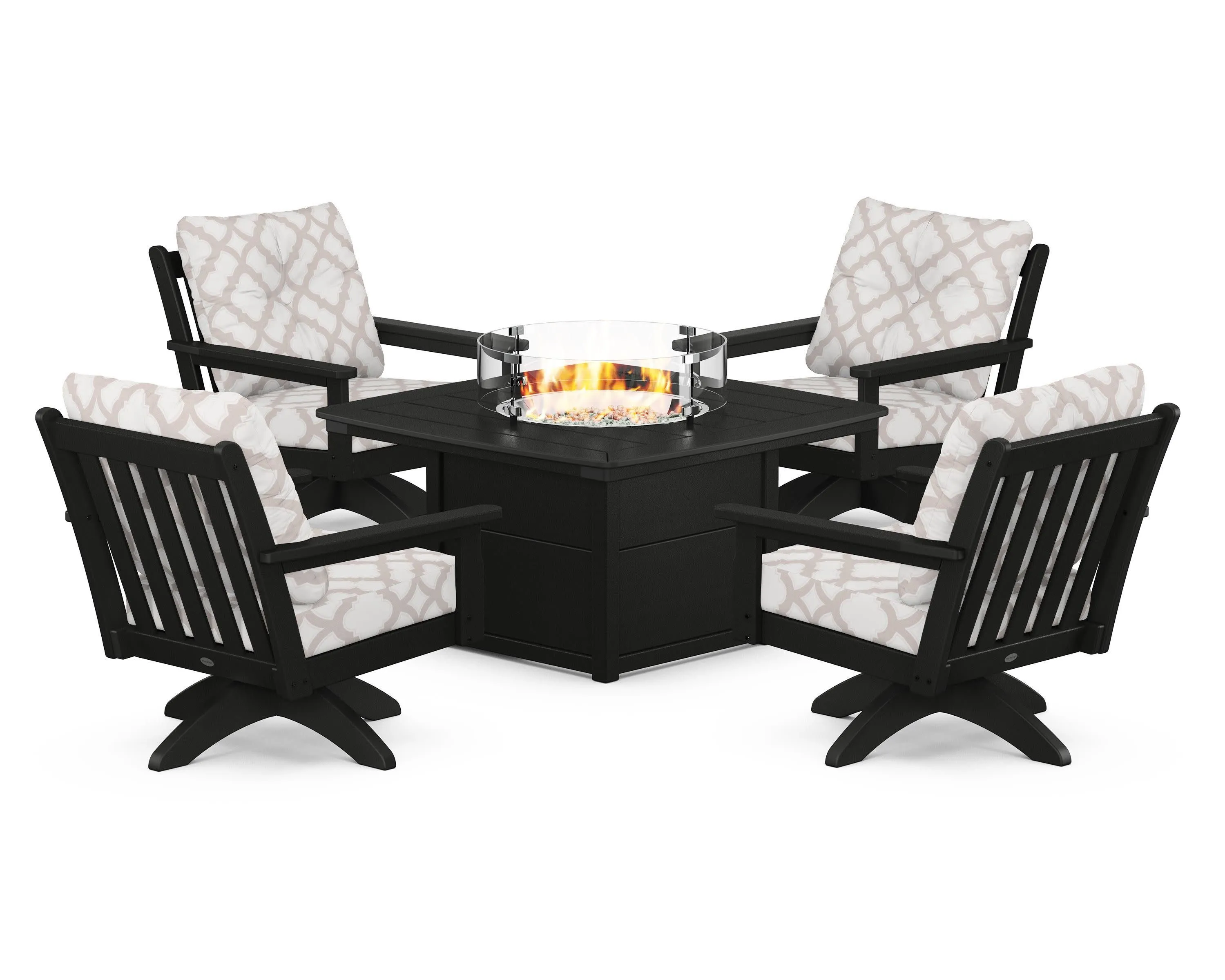 Vineyard 5-Piece Deep Seating Swivel Conversation Set with Fire Pit Table