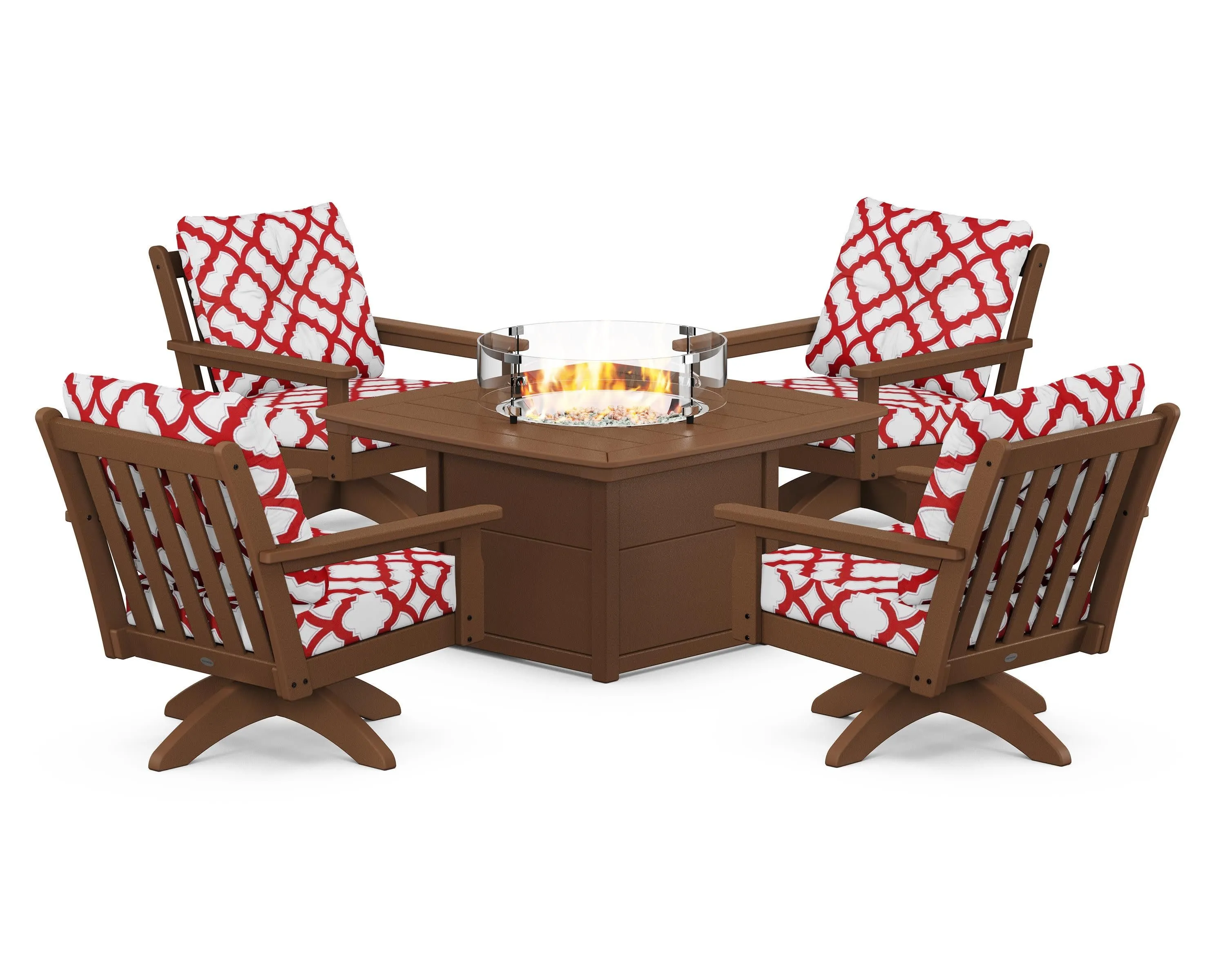 Vineyard 5-Piece Deep Seating Swivel Conversation Set with Fire Pit Table