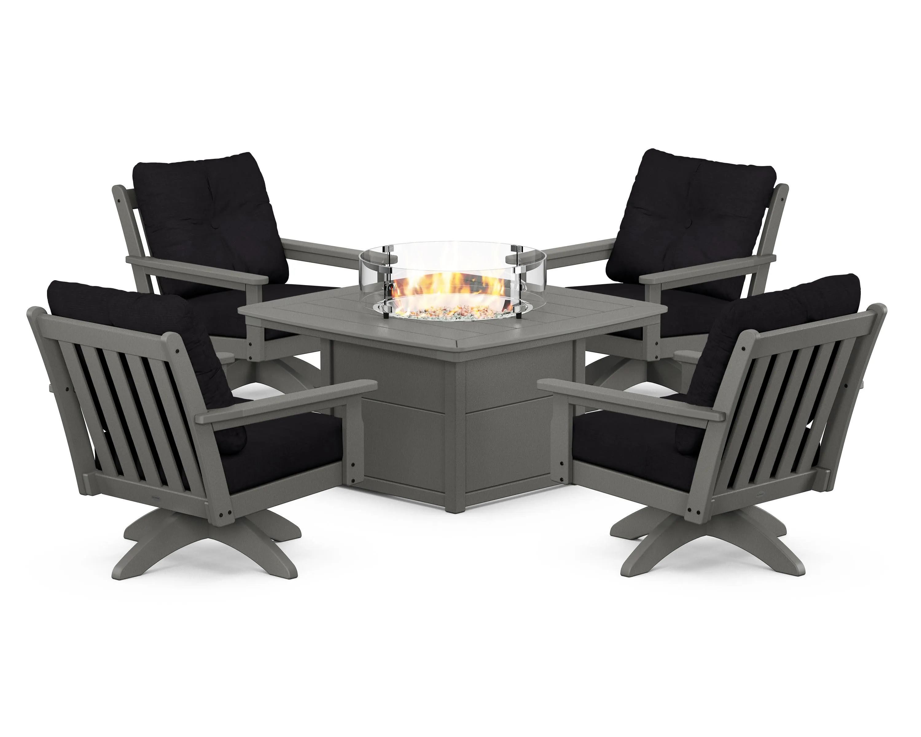 Vineyard 5-Piece Deep Seating Swivel Conversation Set with Fire Pit Table