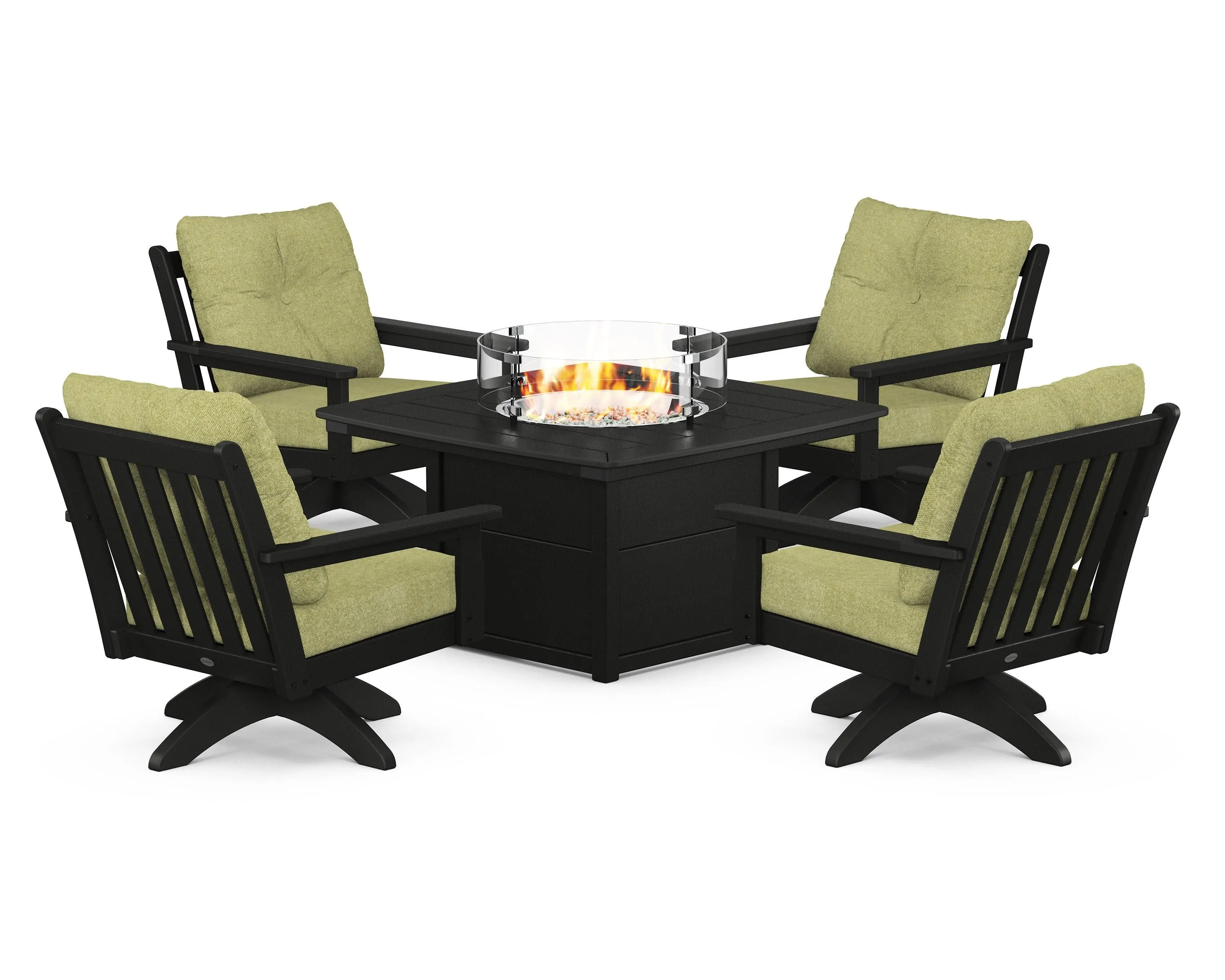 Vineyard 5-Piece Deep Seating Swivel Conversation Set with Fire Pit Table