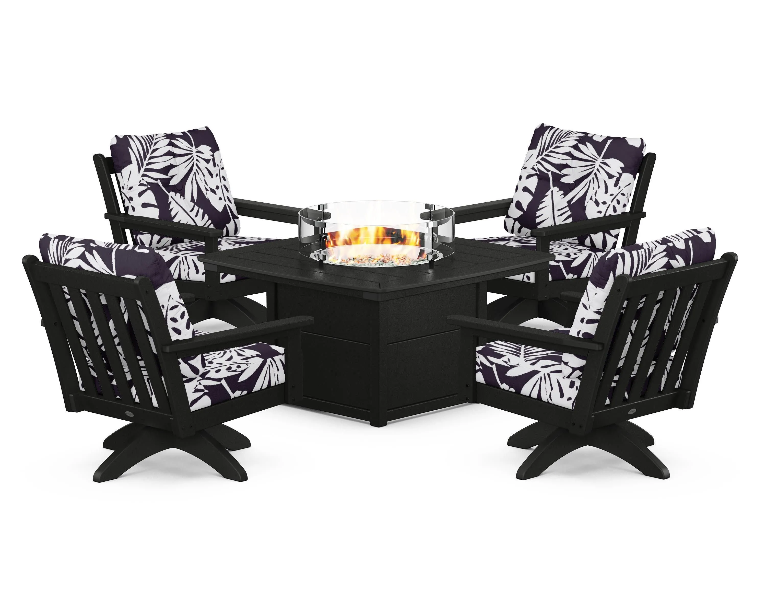 Vineyard 5-Piece Deep Seating Swivel Conversation Set with Fire Pit Table