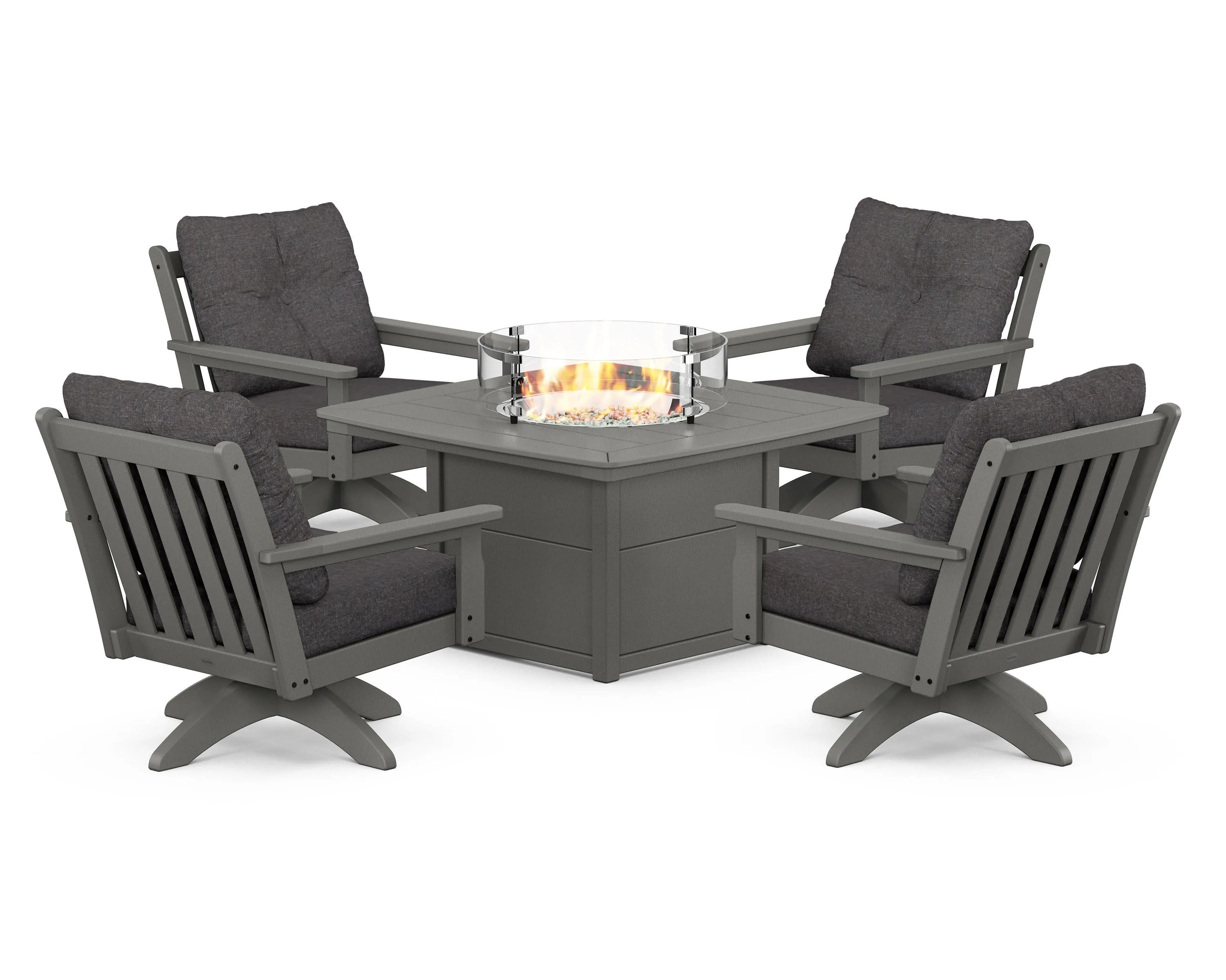 Vineyard 5-Piece Deep Seating Swivel Conversation Set with Fire Pit Table