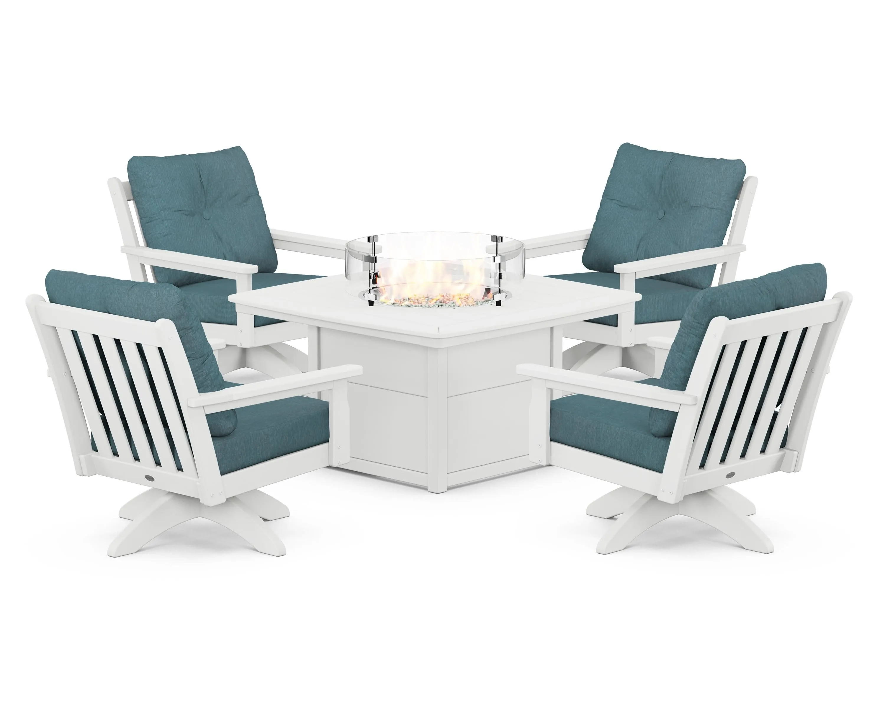 Vineyard 5-Piece Deep Seating Swivel Conversation Set with Fire Pit Table