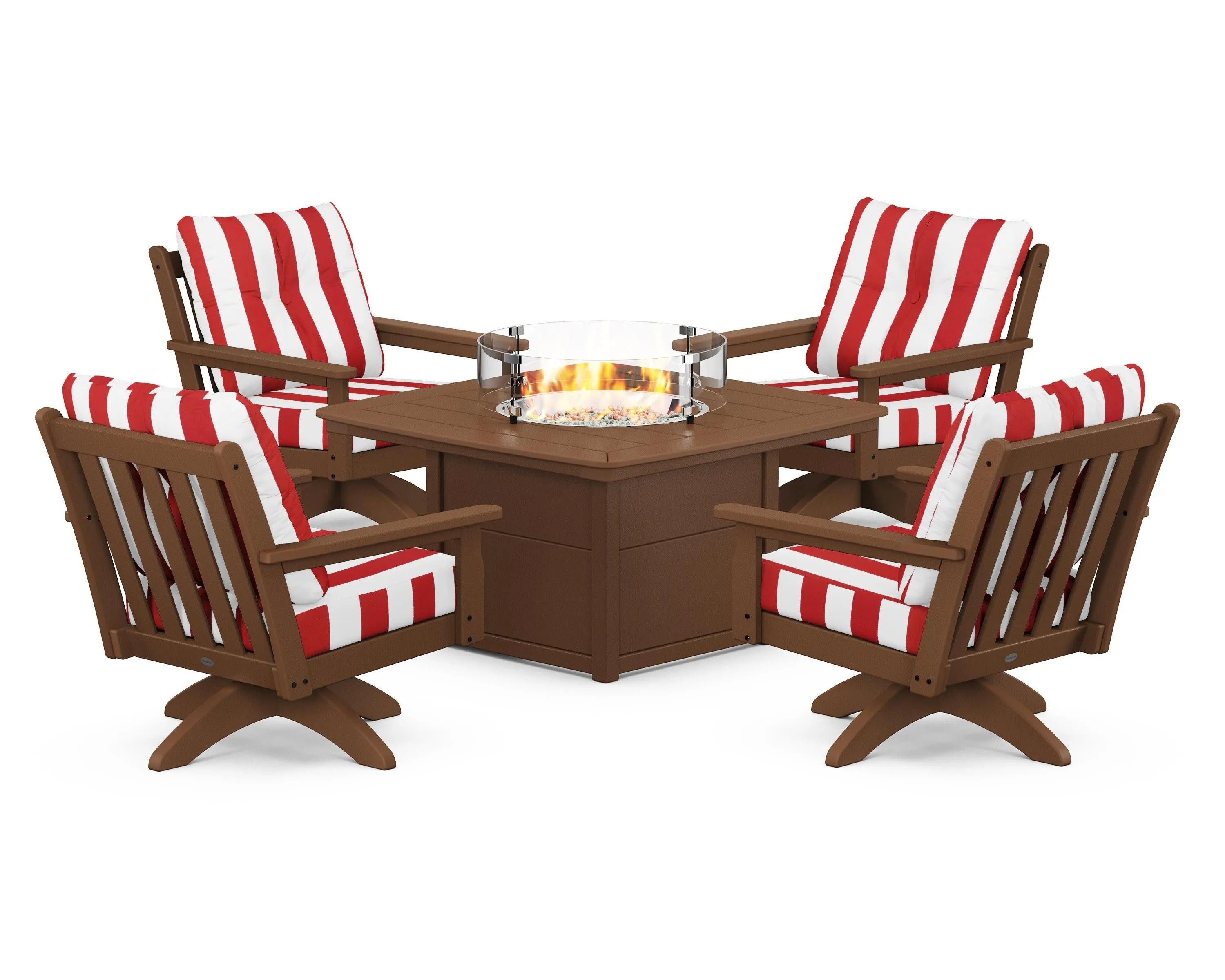 Vineyard 5-Piece Deep Seating Swivel Conversation Set with Fire Pit Table