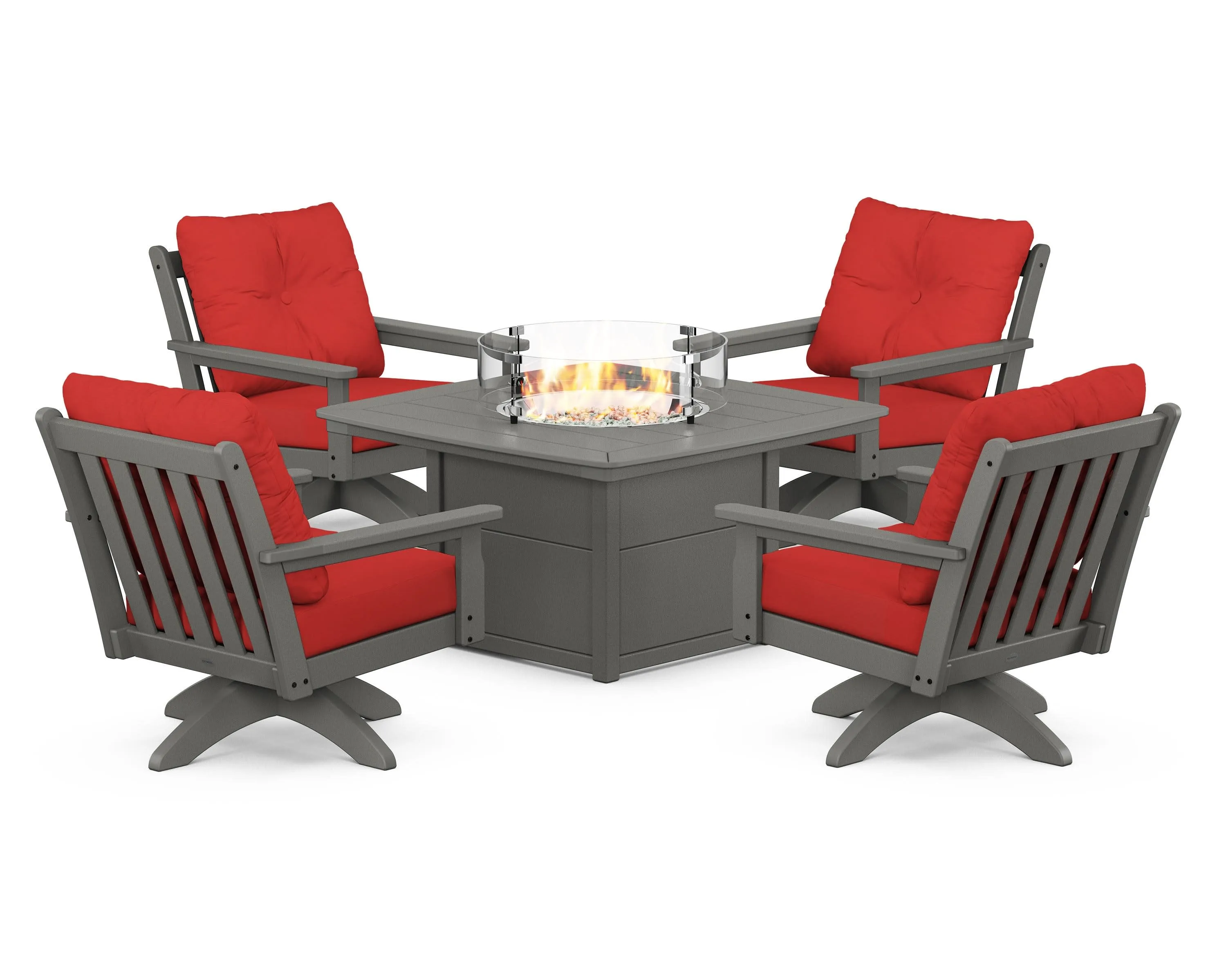 Vineyard 5-Piece Deep Seating Swivel Conversation Set with Fire Pit Table