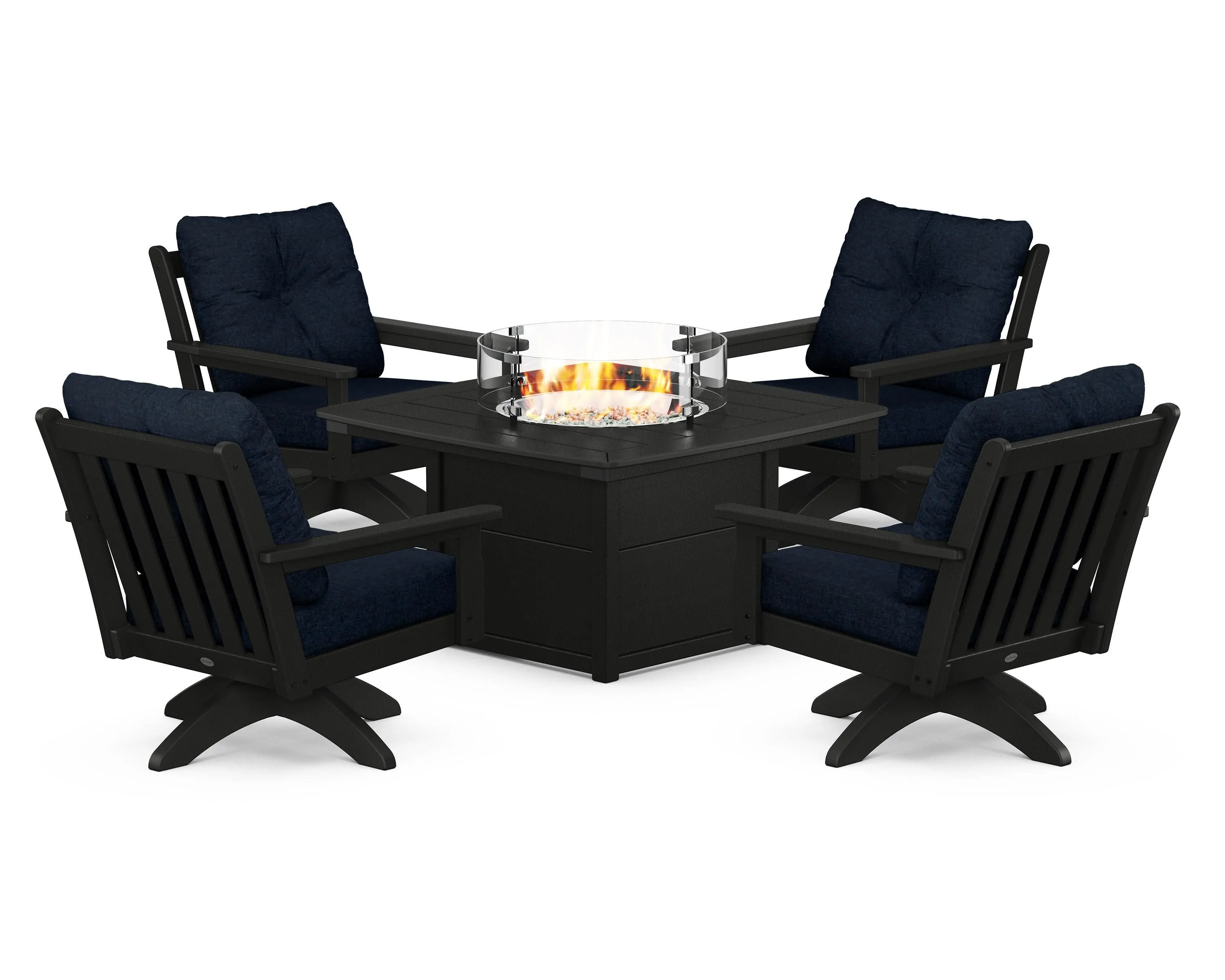 Vineyard 5-Piece Deep Seating Swivel Conversation Set with Fire Pit Table