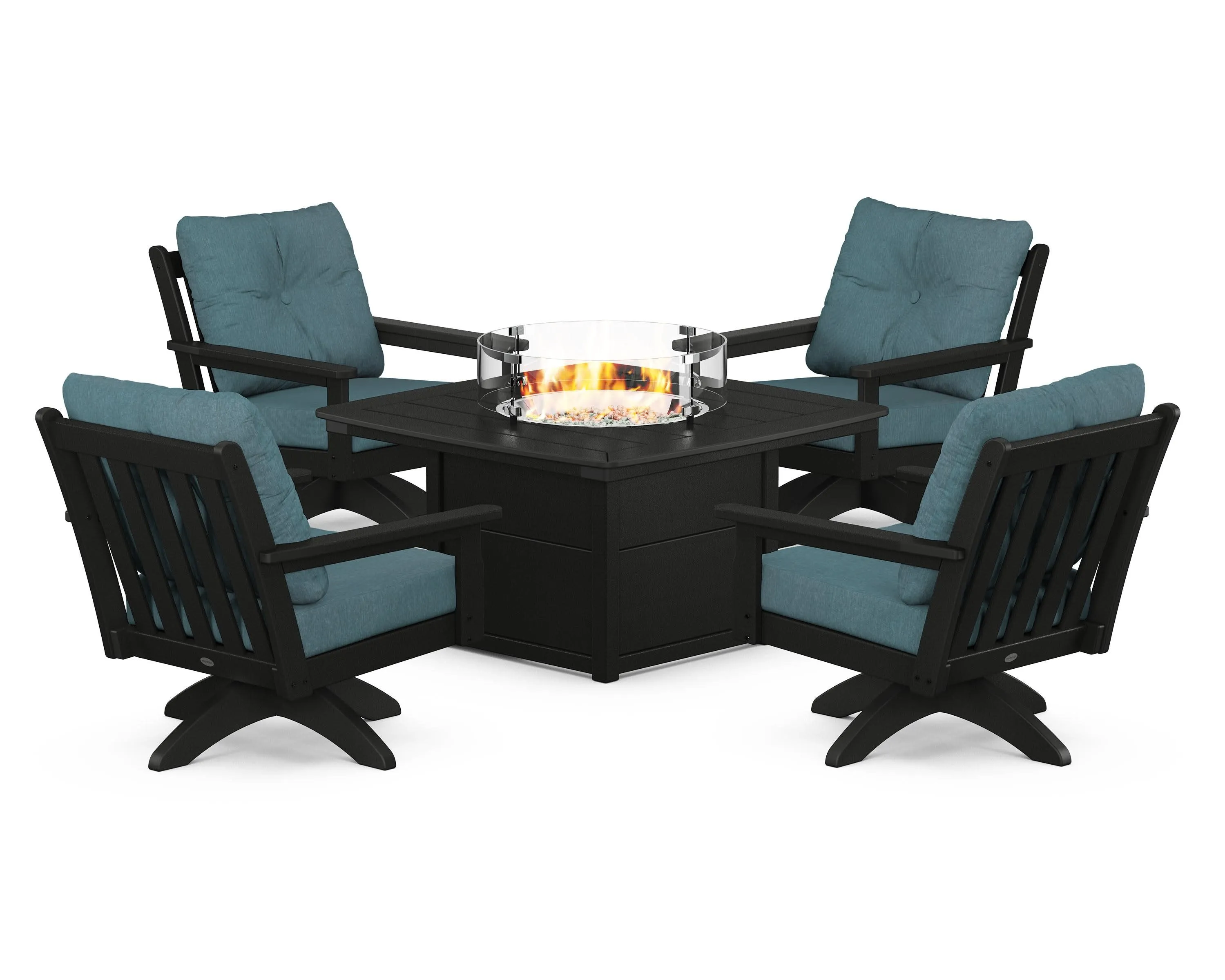 Vineyard 5-Piece Deep Seating Swivel Conversation Set with Fire Pit Table
