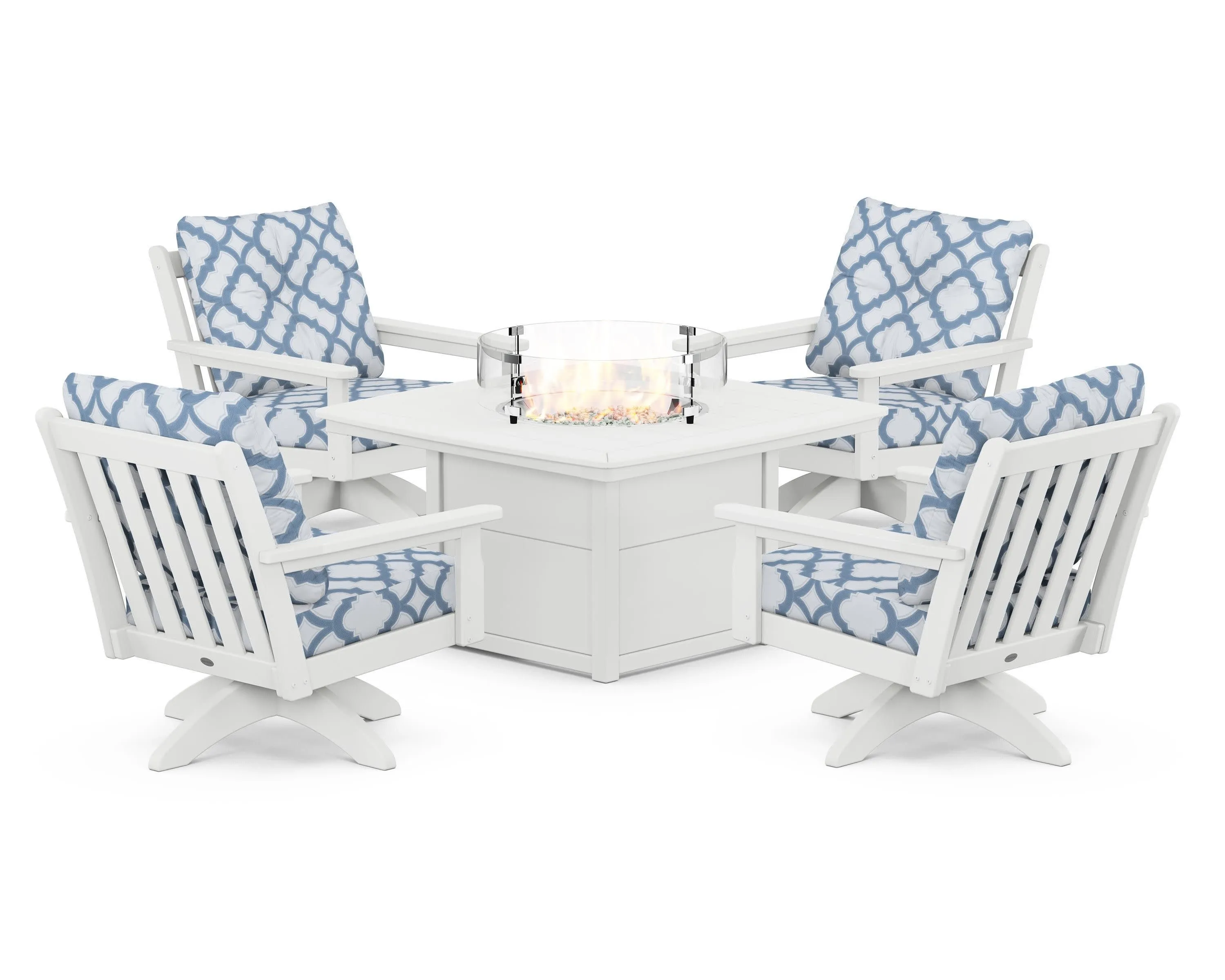 Vineyard 5-Piece Deep Seating Swivel Conversation Set with Fire Pit Table