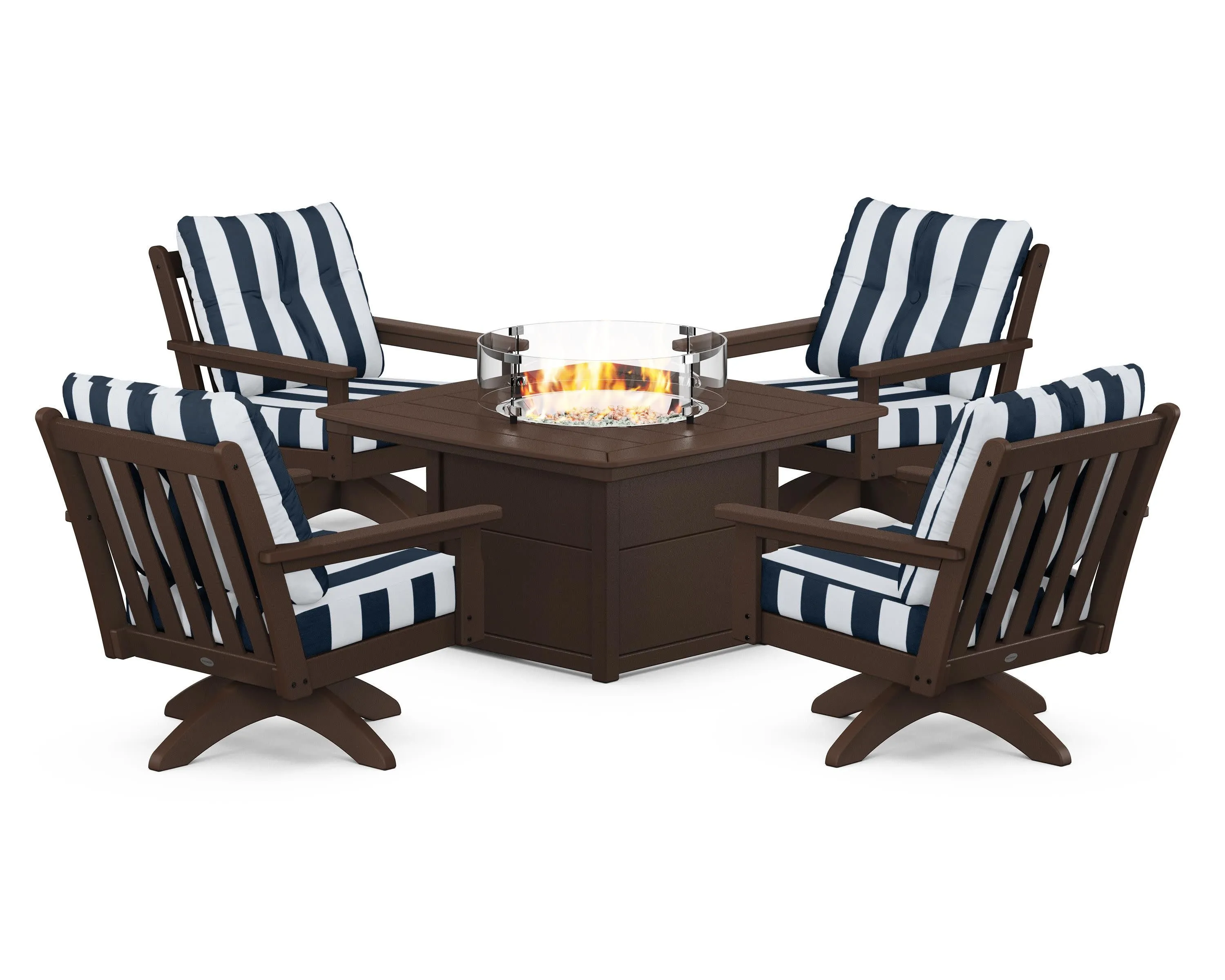 Vineyard 5-Piece Deep Seating Swivel Conversation Set with Fire Pit Table