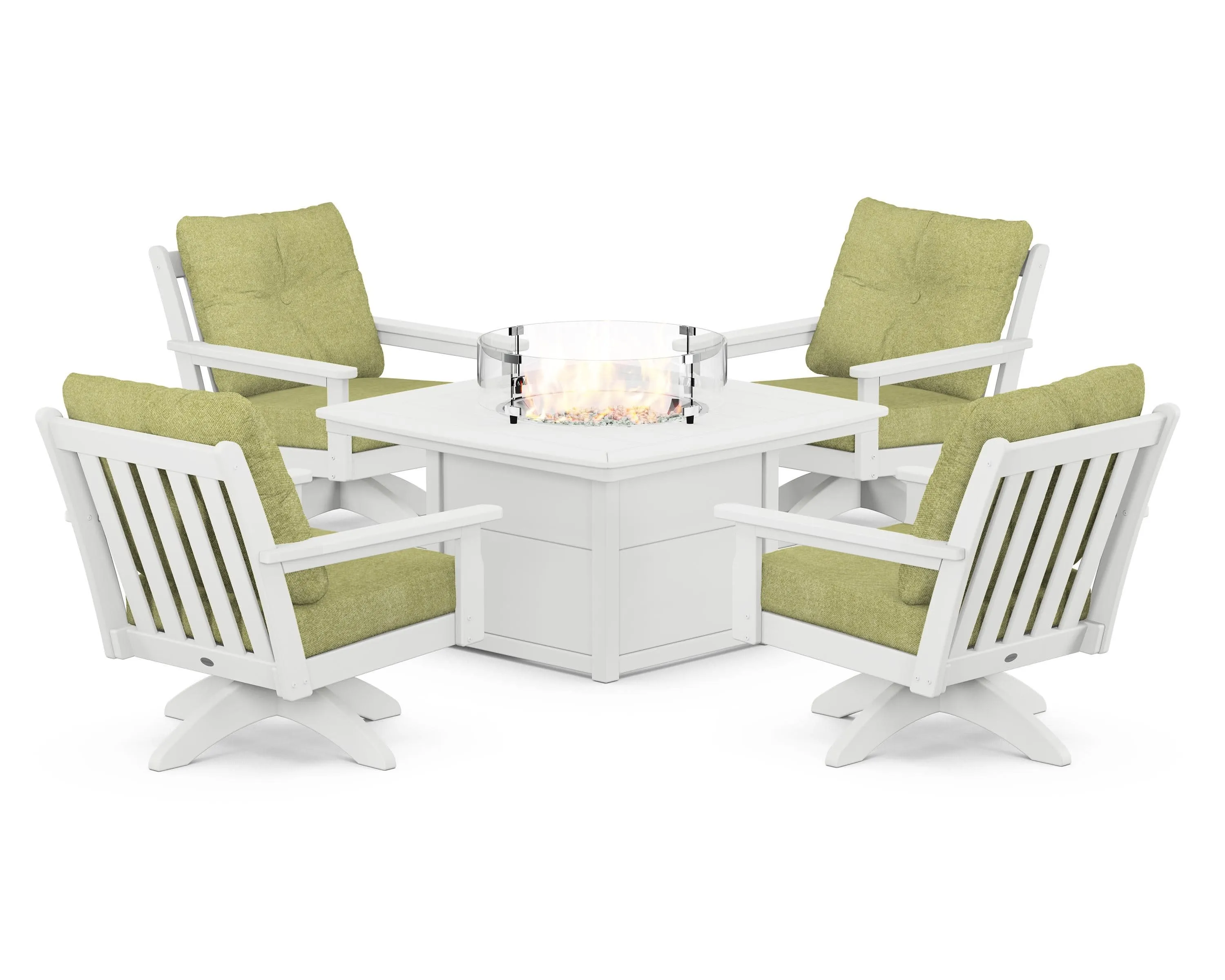 Vineyard 5-Piece Deep Seating Swivel Conversation Set with Fire Pit Table