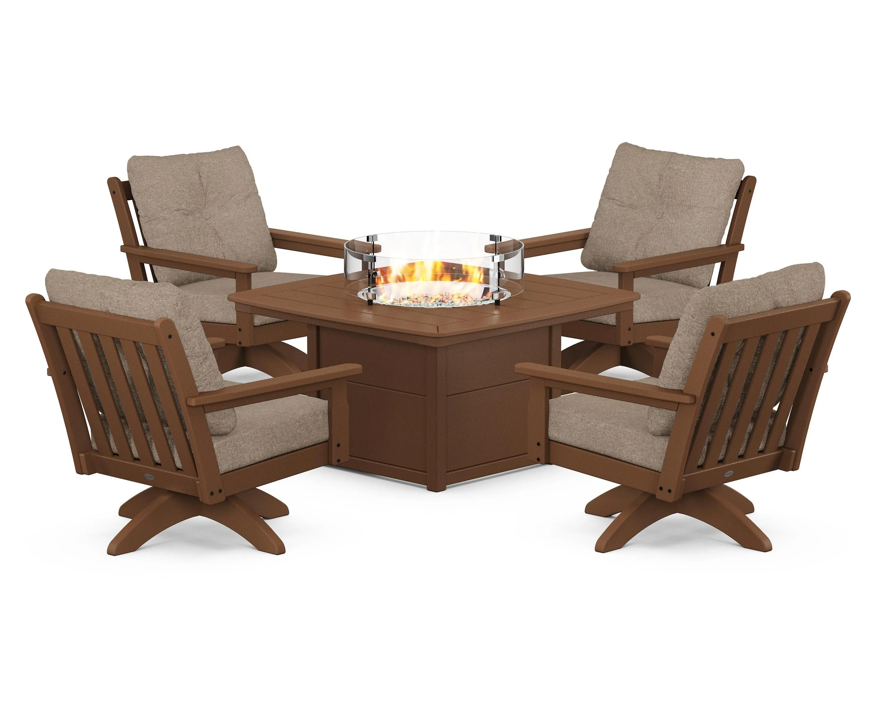 Vineyard 5-Piece Deep Seating Swivel Conversation Set with Fire Pit Table