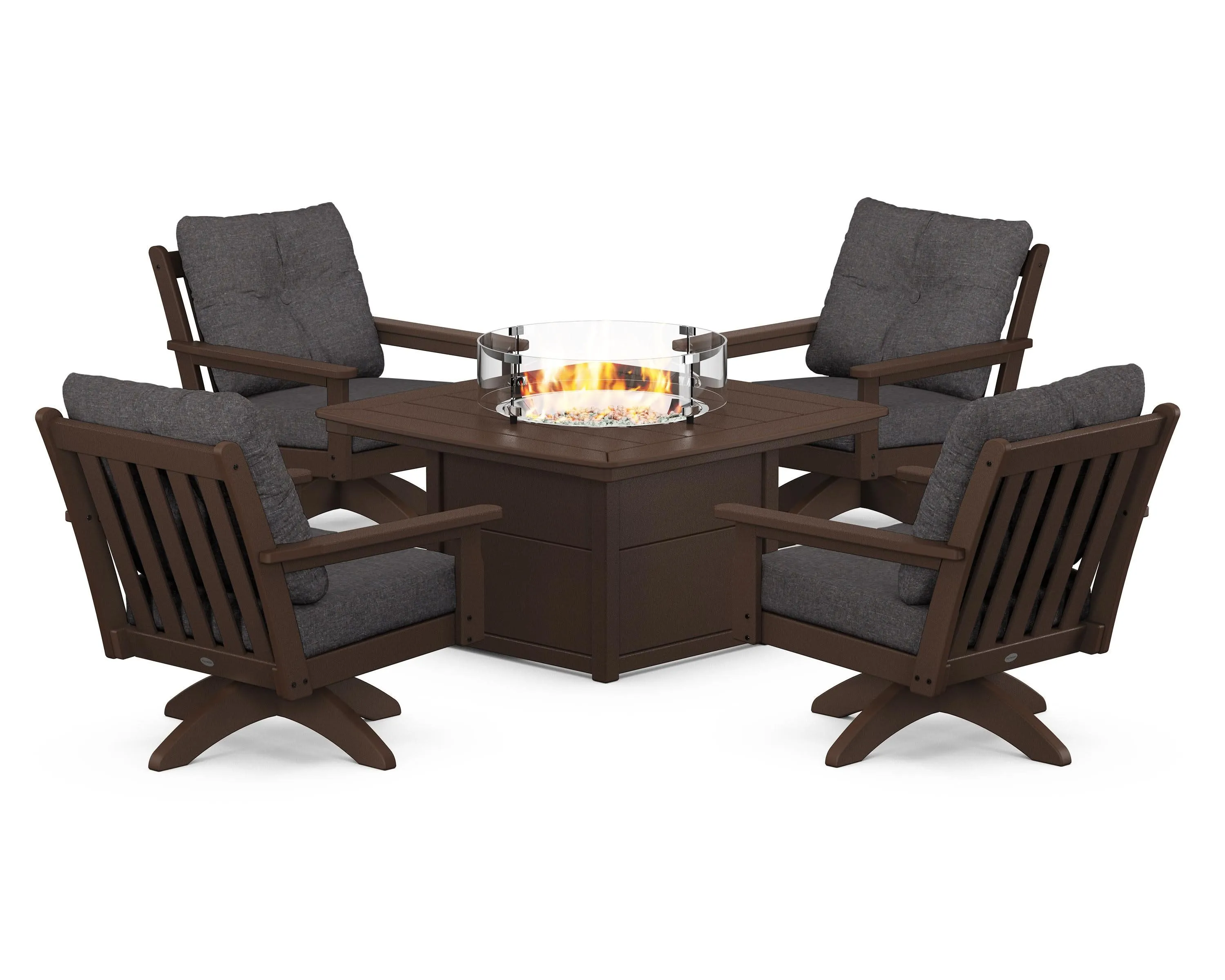 Vineyard 5-Piece Deep Seating Swivel Conversation Set with Fire Pit Table
