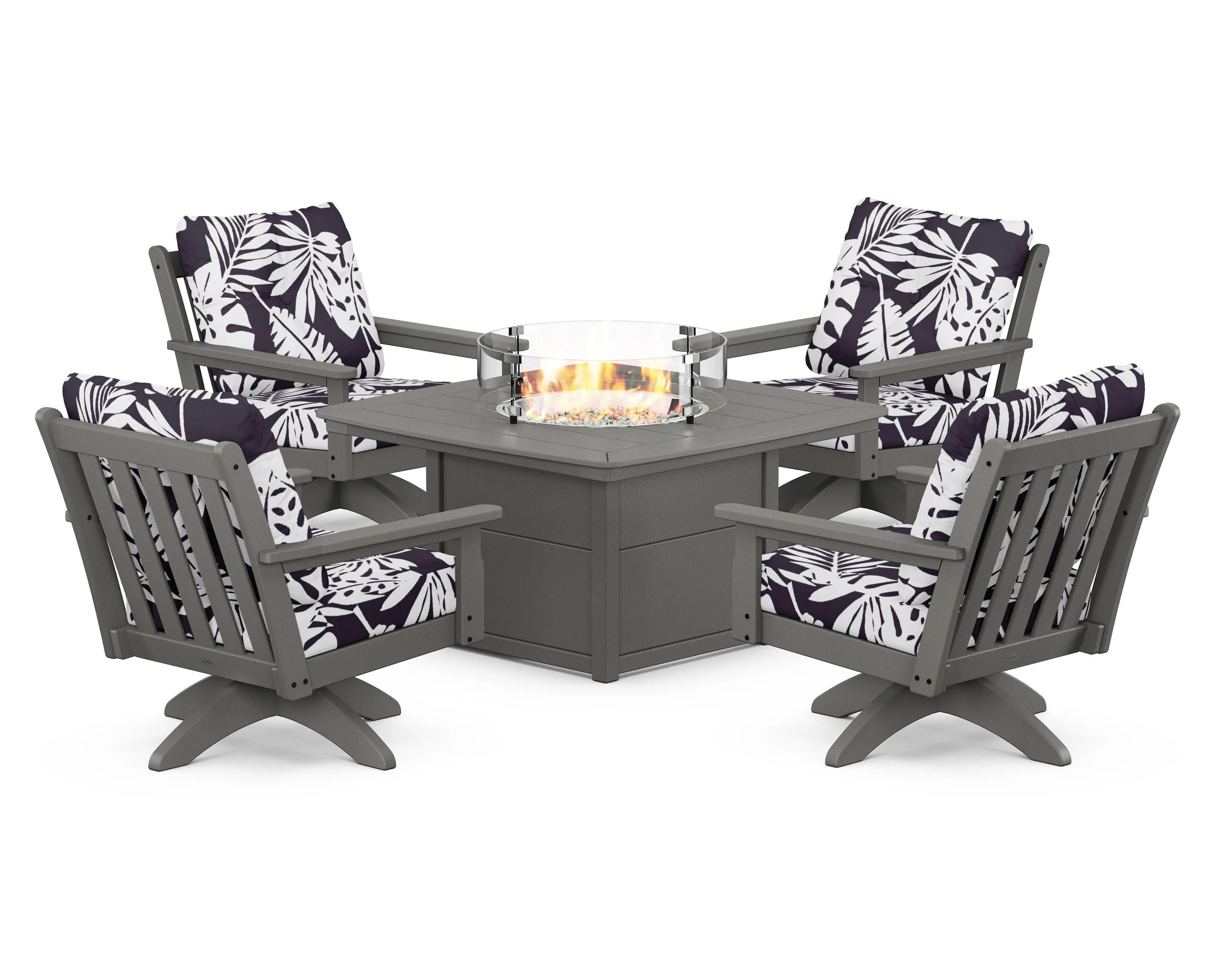 Vineyard 5-Piece Deep Seating Swivel Conversation Set with Fire Pit Table