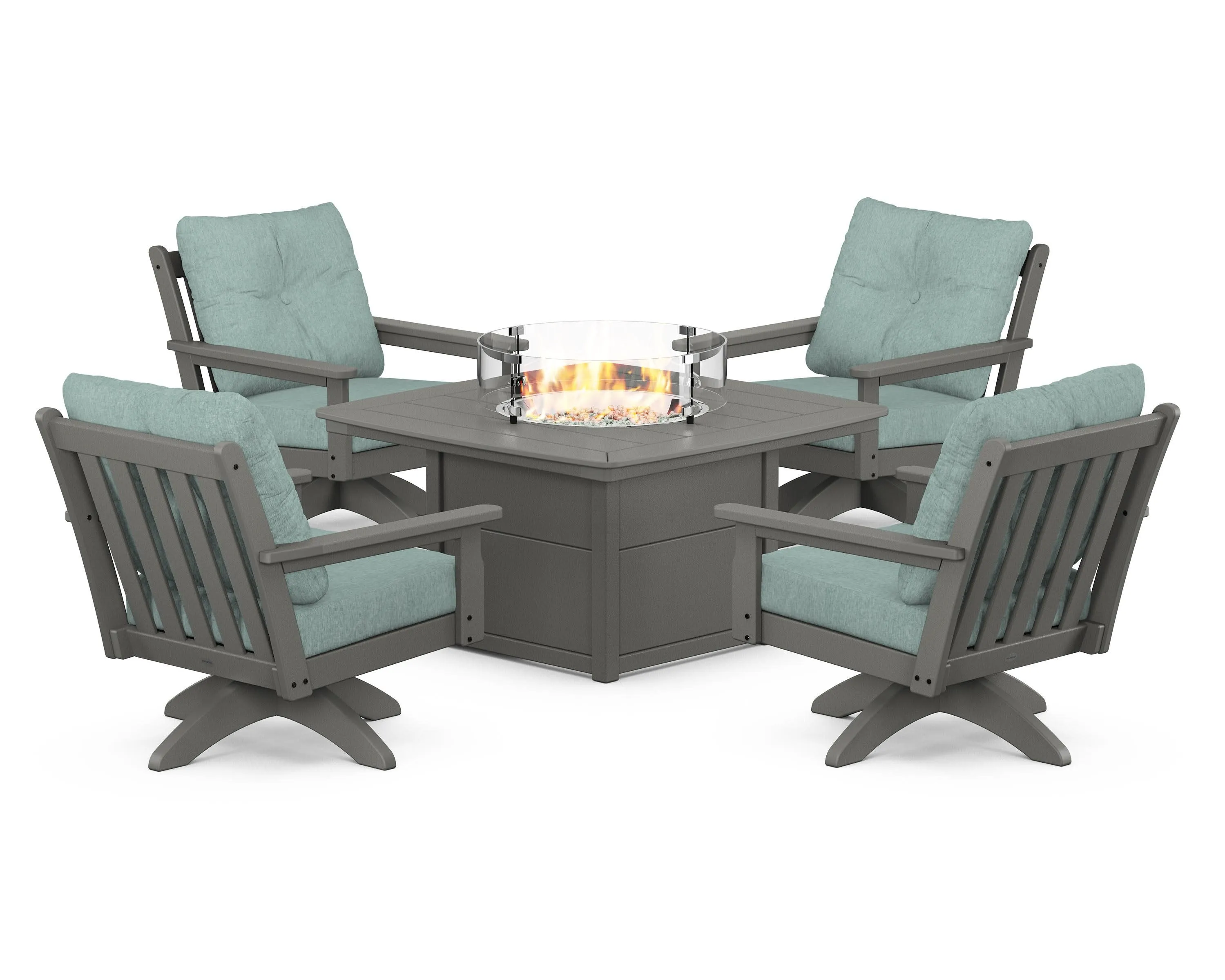 Vineyard 5-Piece Deep Seating Swivel Conversation Set with Fire Pit Table