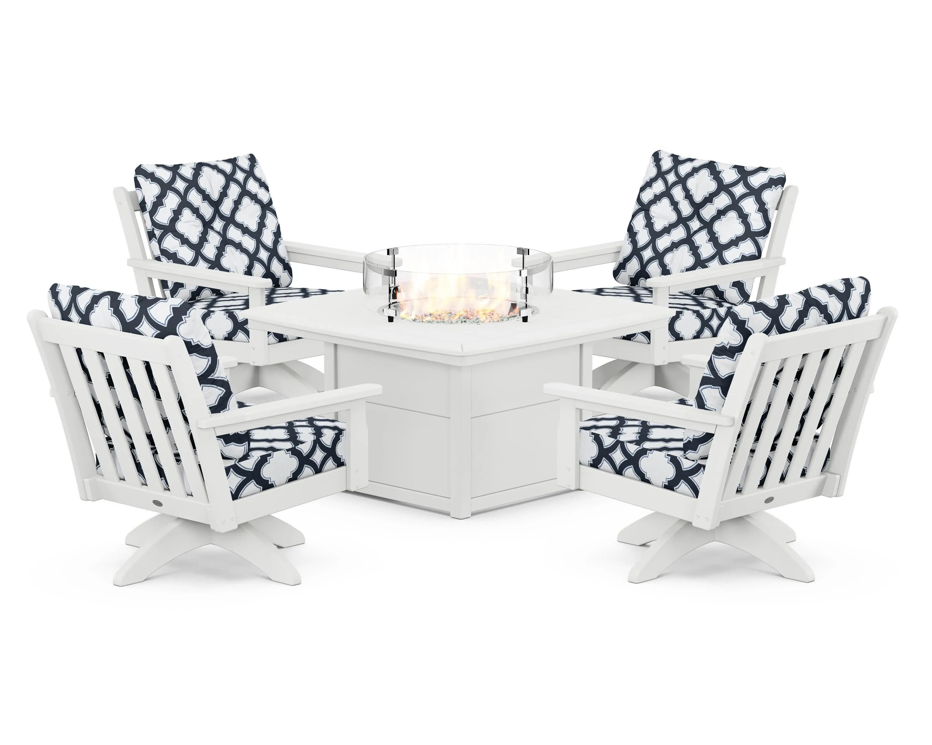 Vineyard 5-Piece Deep Seating Swivel Conversation Set with Fire Pit Table