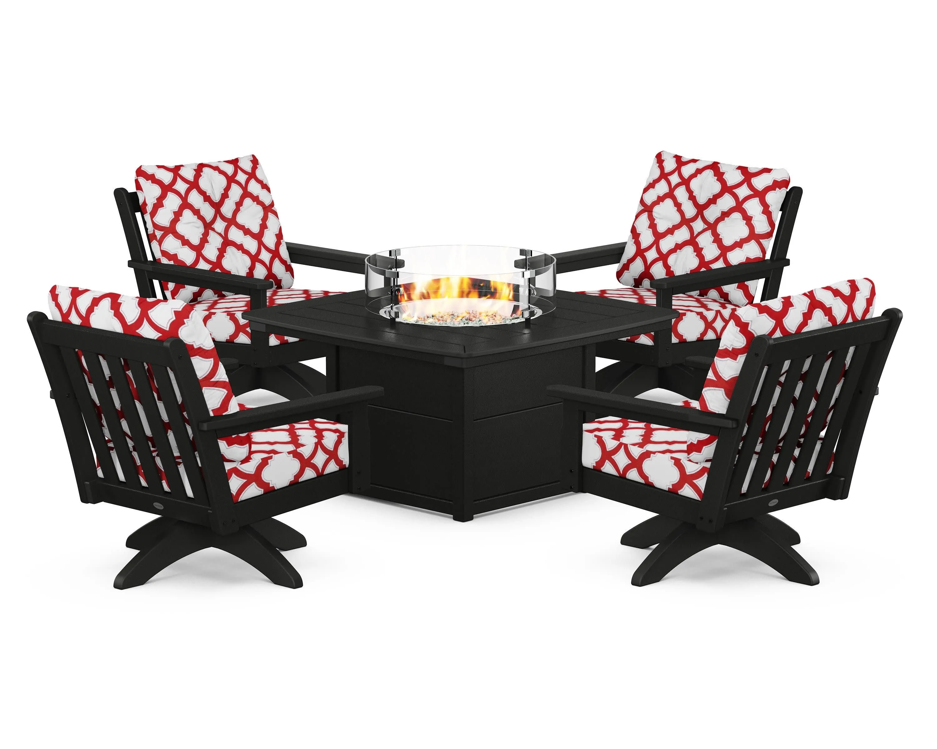 Vineyard 5-Piece Deep Seating Swivel Conversation Set with Fire Pit Table