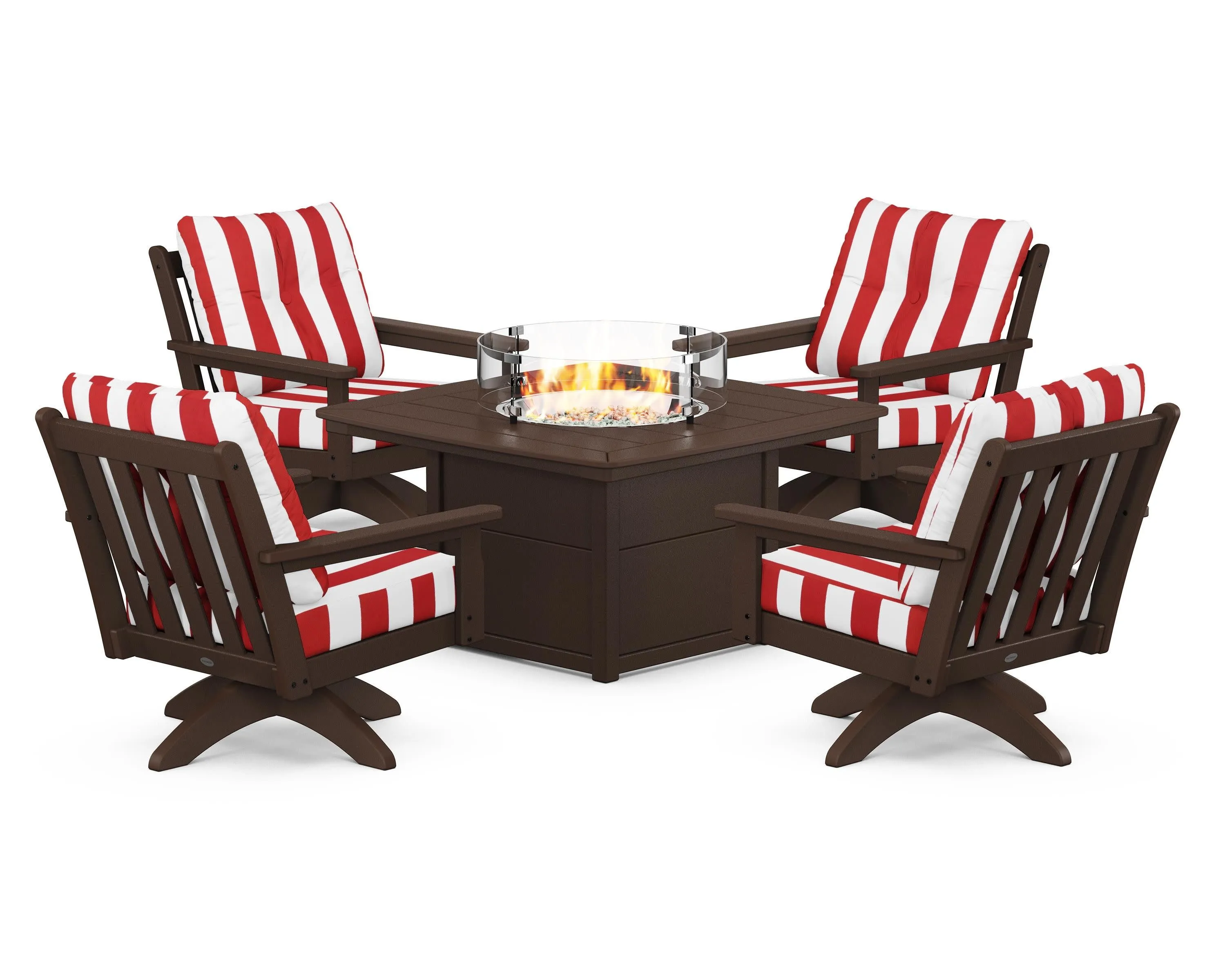 Vineyard 5-Piece Deep Seating Swivel Conversation Set with Fire Pit Table