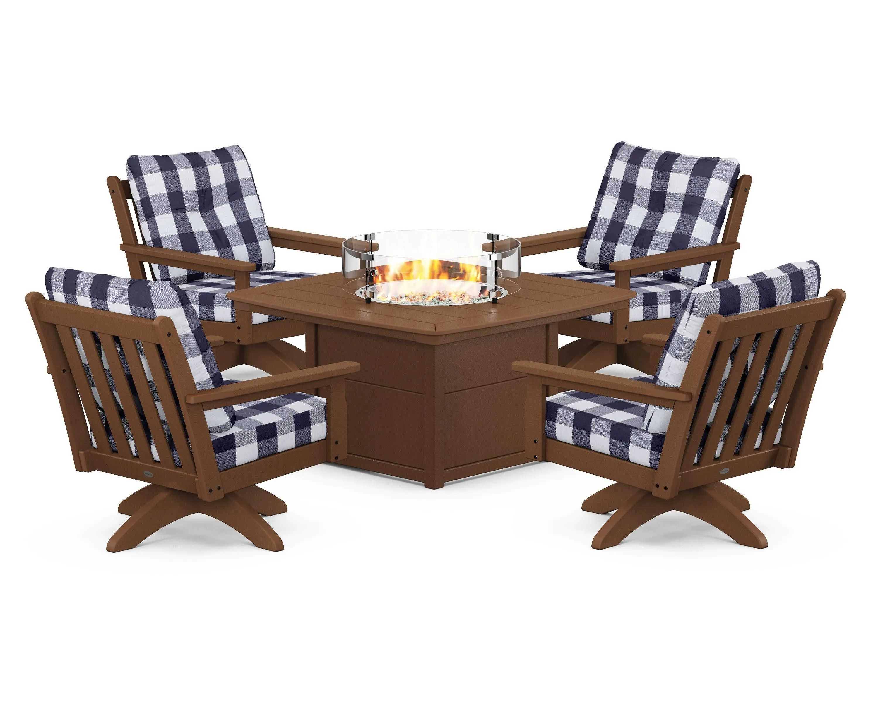 Vineyard 5-Piece Deep Seating Swivel Conversation Set with Fire Pit Table