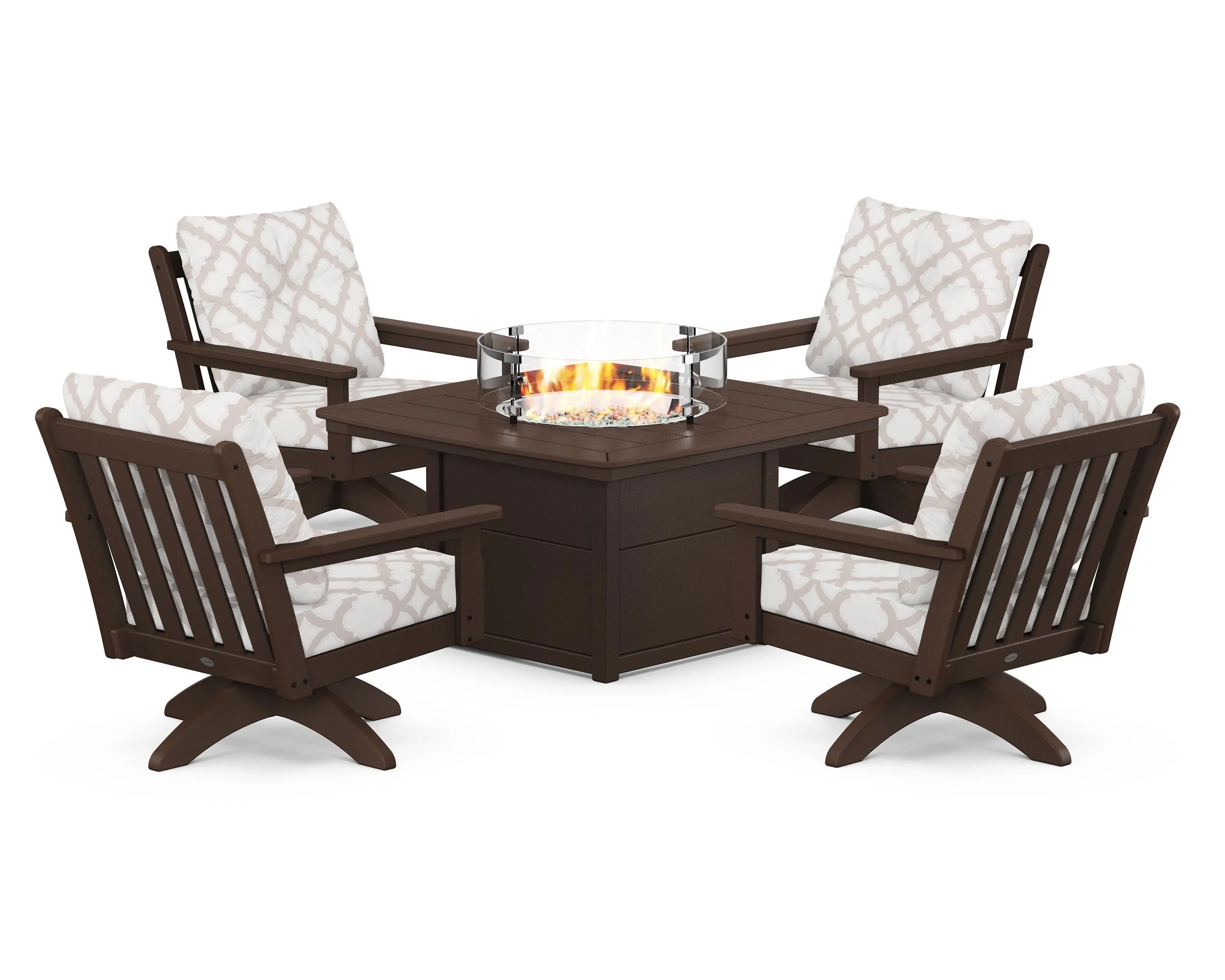 Vineyard 5-Piece Deep Seating Swivel Conversation Set with Fire Pit Table