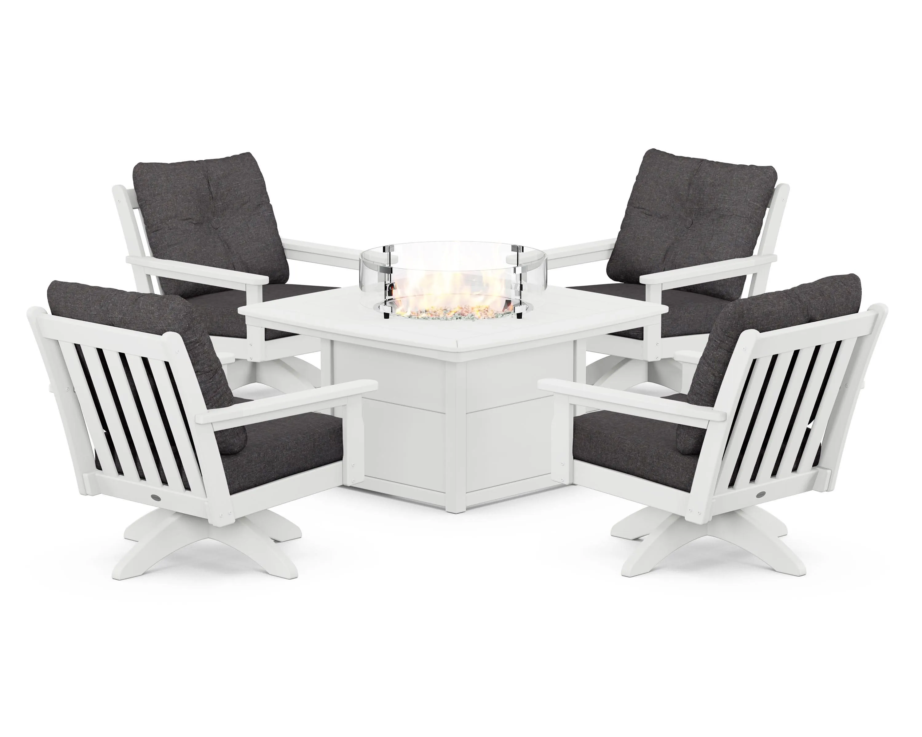 Vineyard 5-Piece Deep Seating Swivel Conversation Set with Fire Pit Table