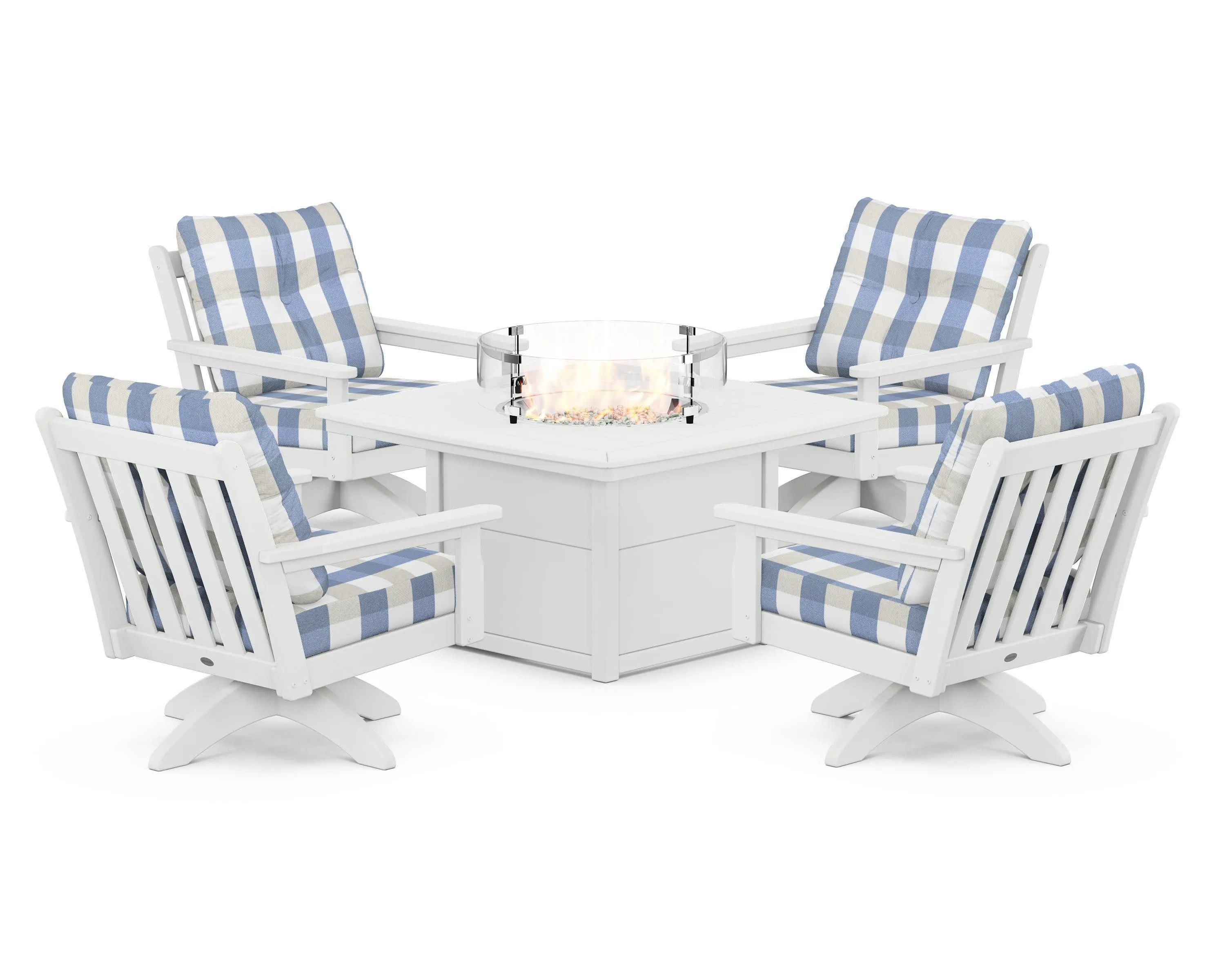 Vineyard 5-Piece Deep Seating Swivel Conversation Set with Fire Pit Table