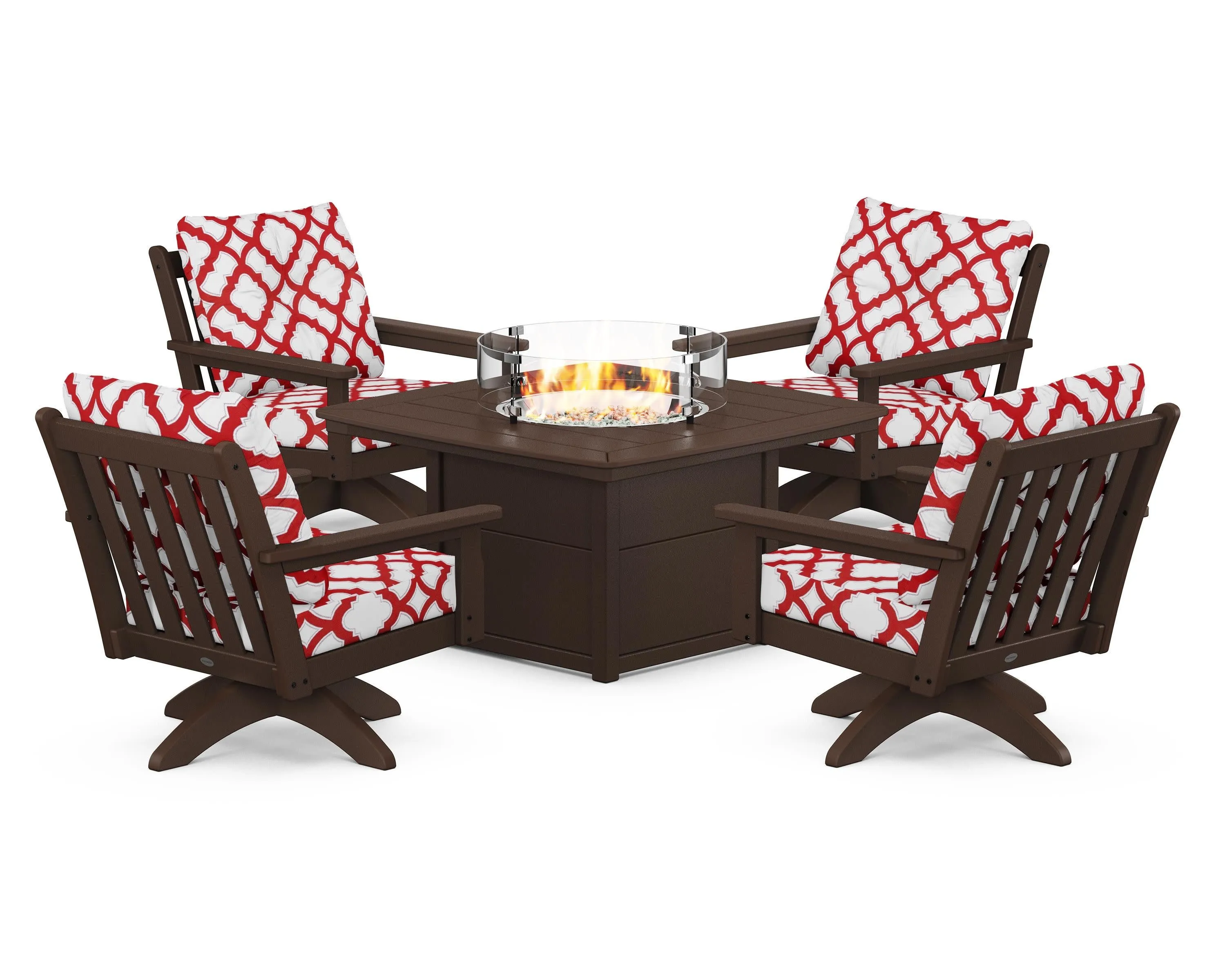 Vineyard 5-Piece Deep Seating Swivel Conversation Set with Fire Pit Table