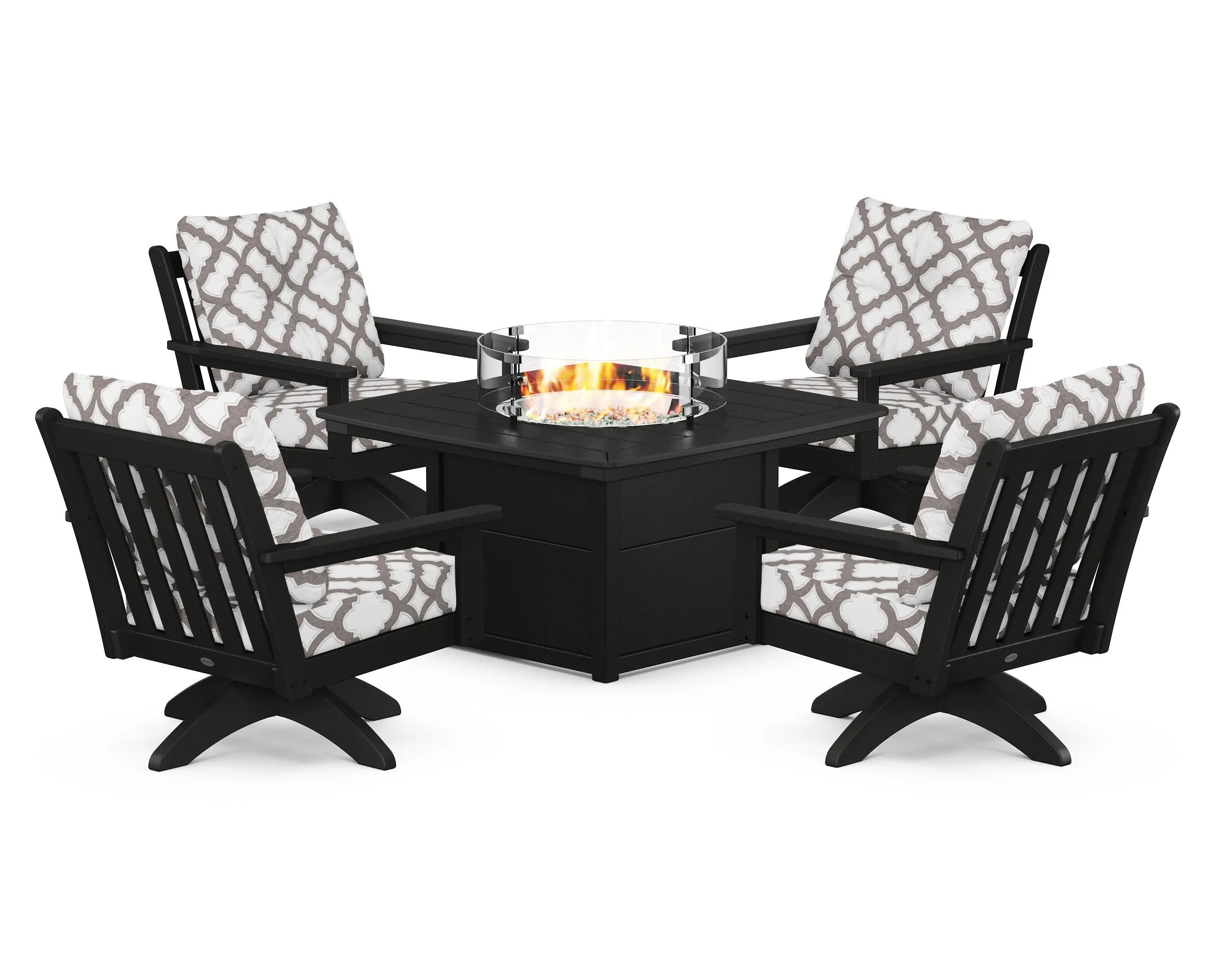 Vineyard 5-Piece Deep Seating Swivel Conversation Set with Fire Pit Table