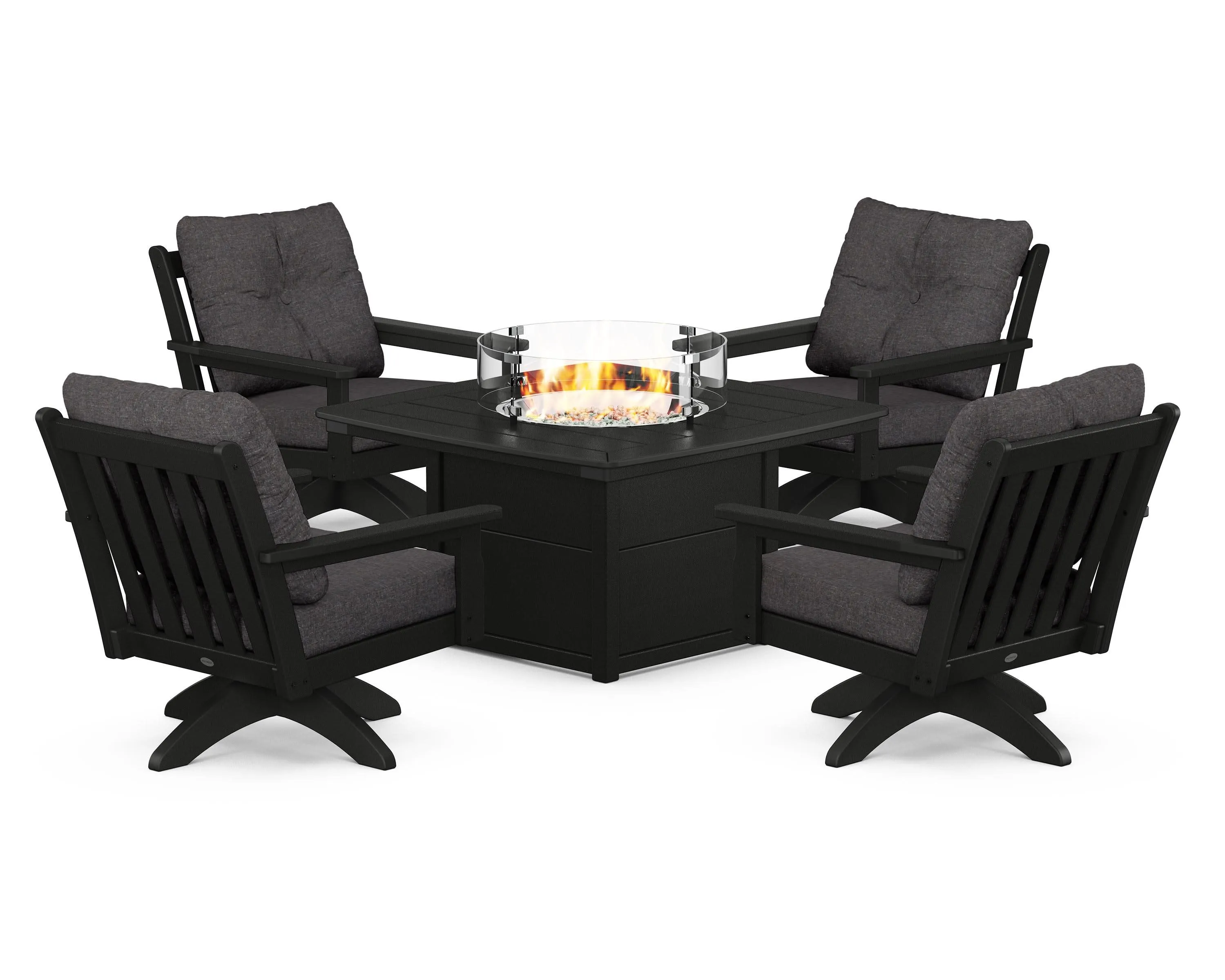 Vineyard 5-Piece Deep Seating Swivel Conversation Set with Fire Pit Table