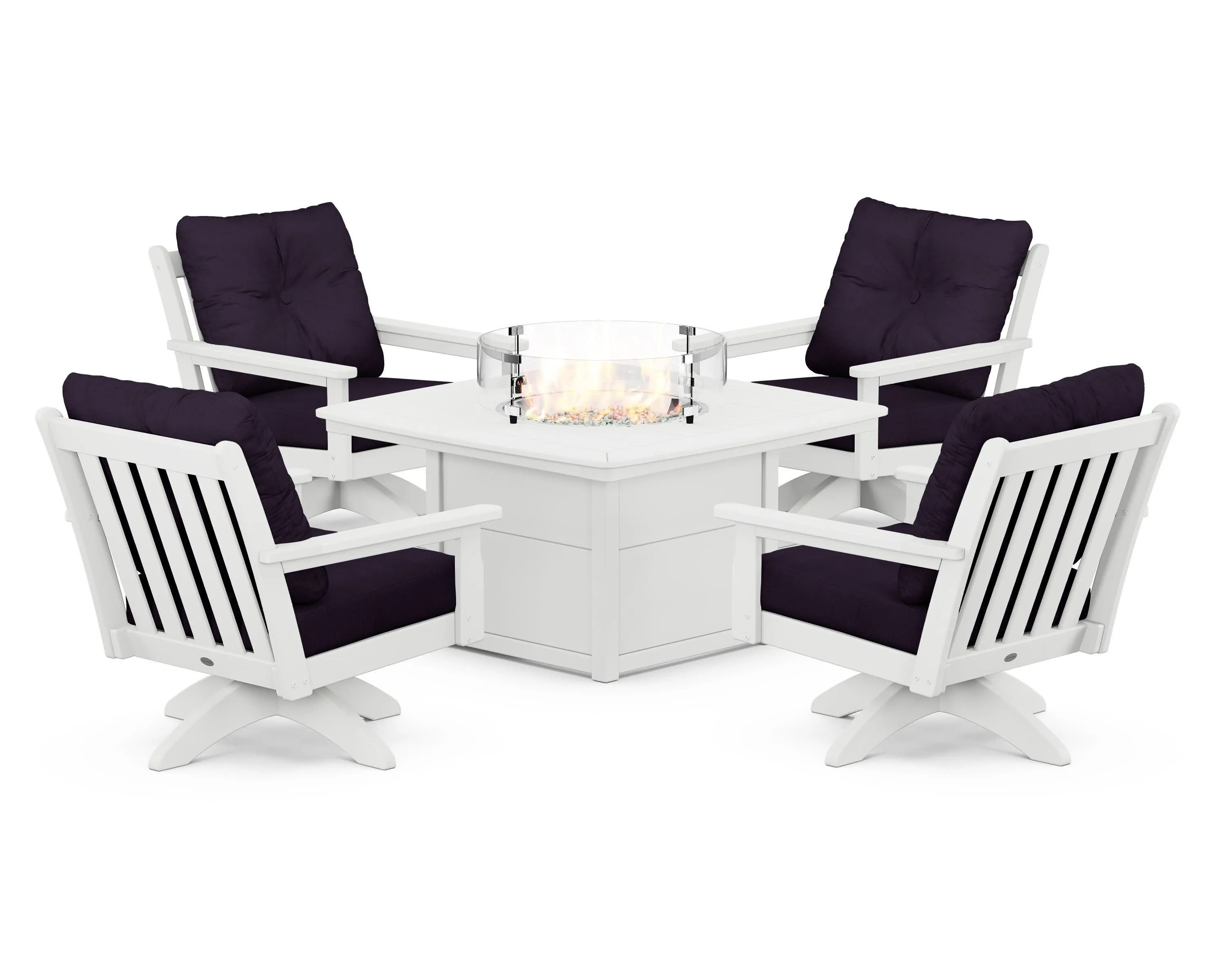 Vineyard 5-Piece Deep Seating Swivel Conversation Set with Fire Pit Table
