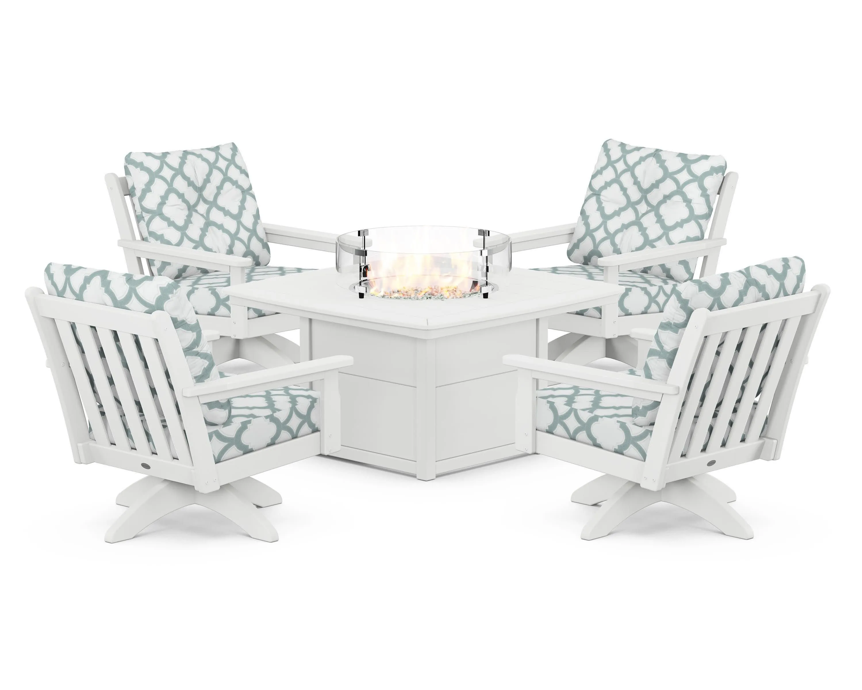 Vineyard 5-Piece Deep Seating Swivel Conversation Set with Fire Pit Table