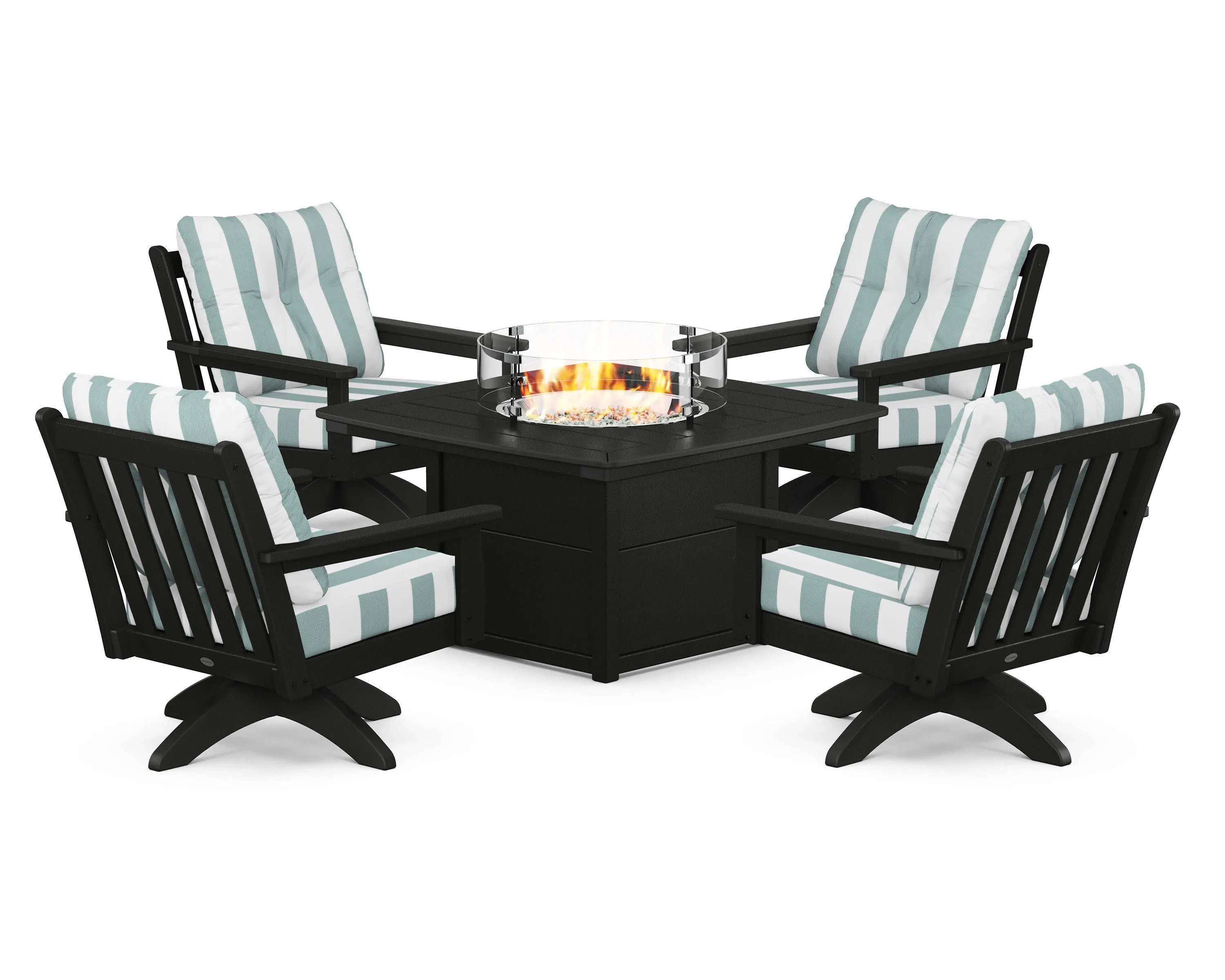 Vineyard 5-Piece Deep Seating Swivel Conversation Set with Fire Pit Table
