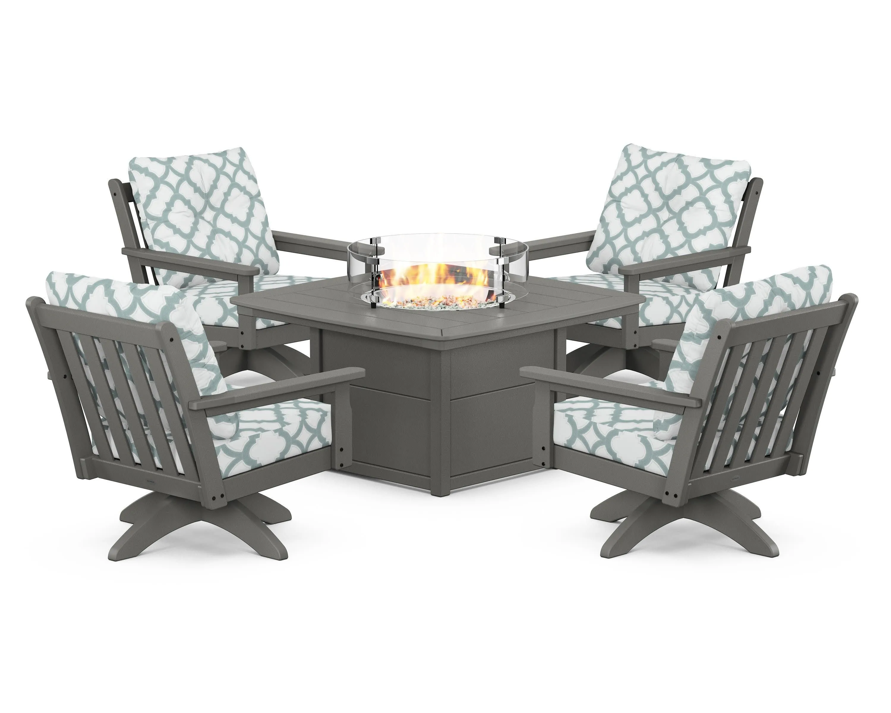 Vineyard 5-Piece Deep Seating Swivel Conversation Set with Fire Pit Table