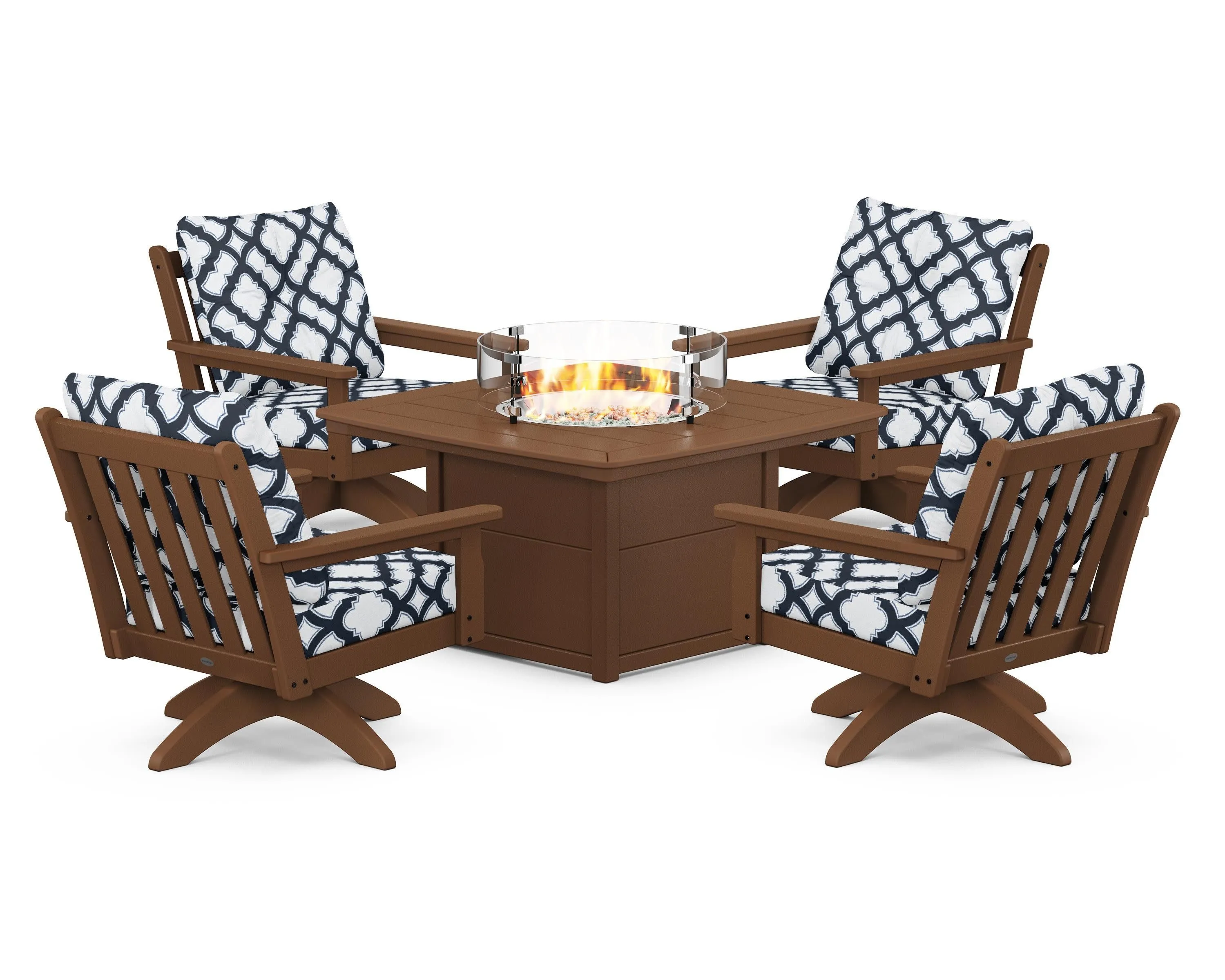 Vineyard 5-Piece Deep Seating Swivel Conversation Set with Fire Pit Table